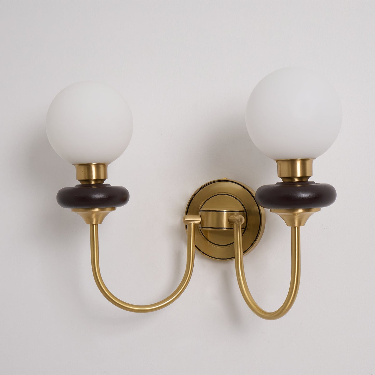 Bellevue Wall Lamp | Opaline Glass & Brass | Walnut & White