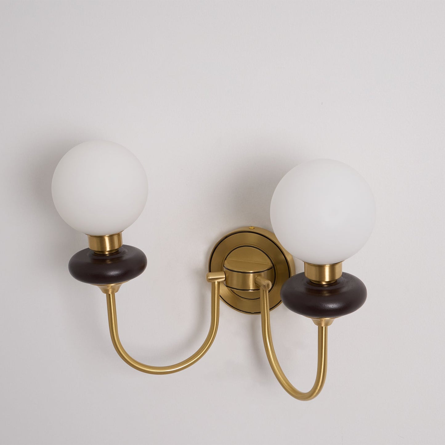 Bellevue Wall Lamp | Opaline Glass & Brass | Walnut & White
