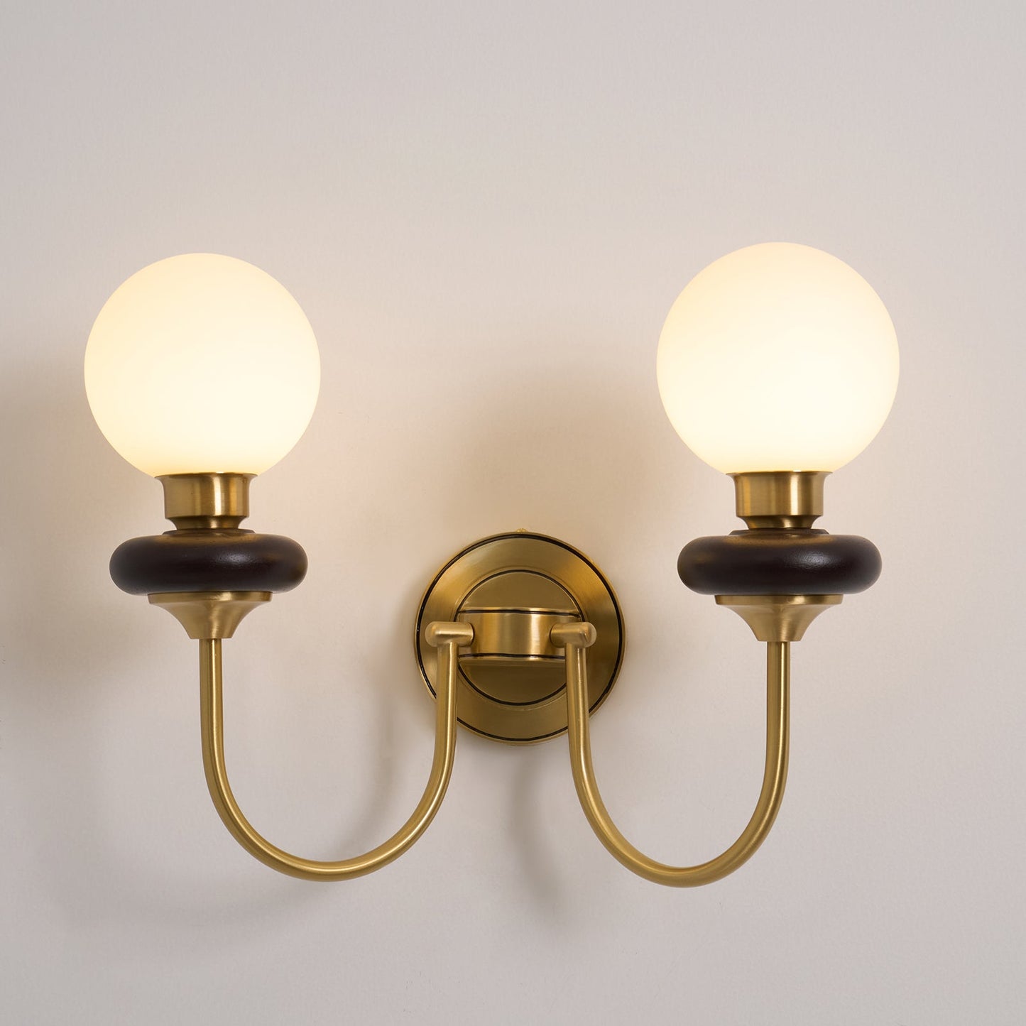 Bellevue Wall Lamp | Opaline Glass & Brass | Walnut & White