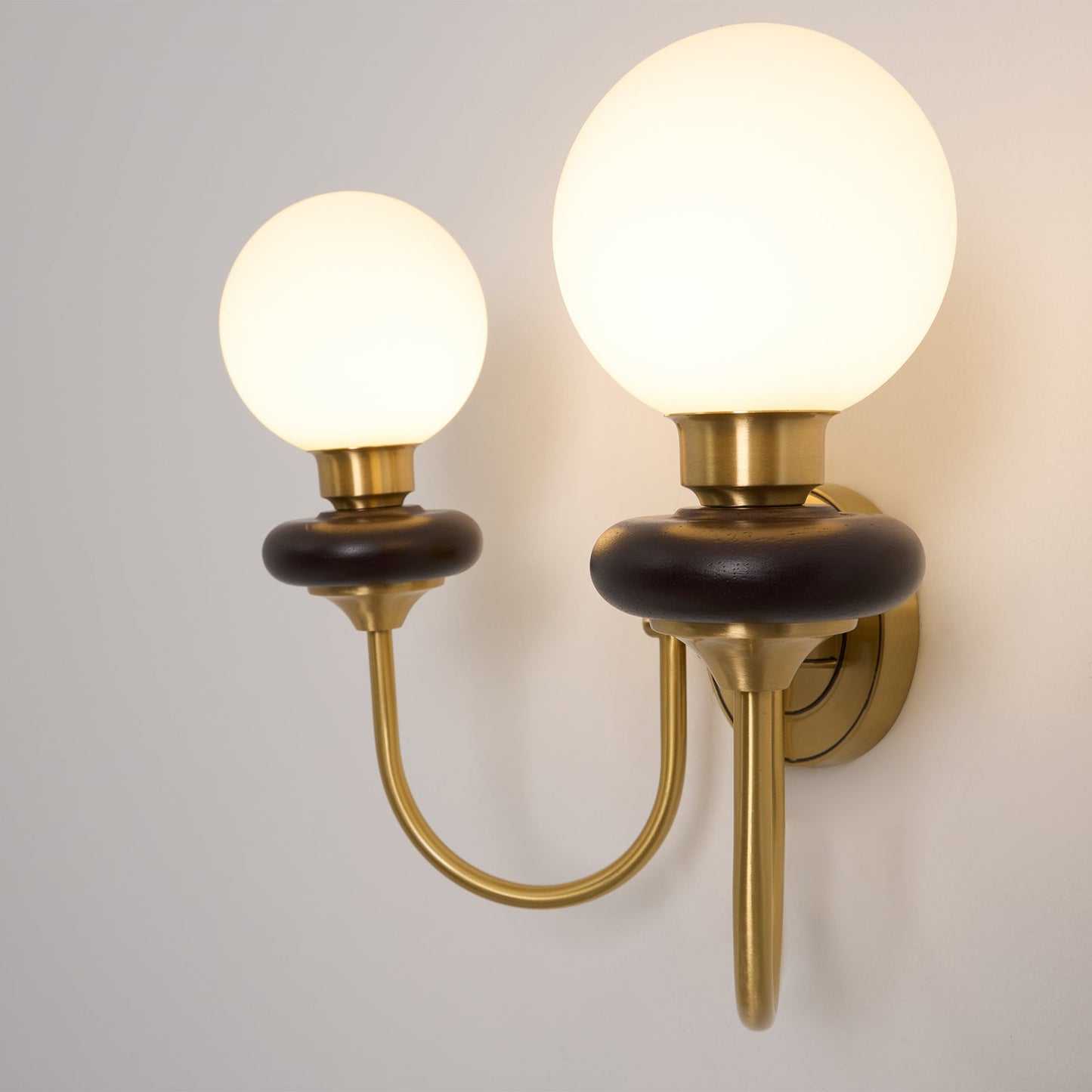 Bellevue Wall Lamp | Opaline Glass & Brass | Walnut & White