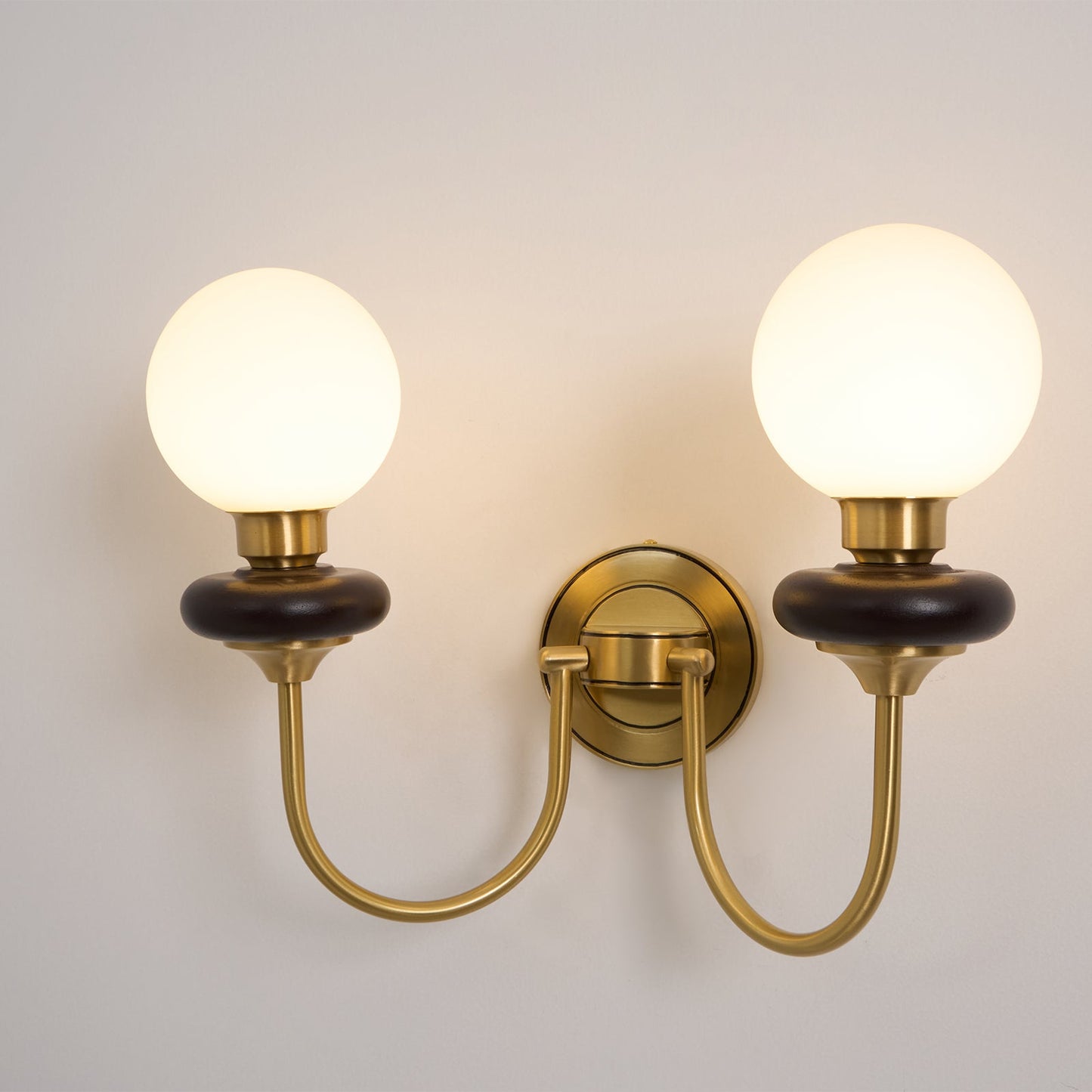Bellevue Wall Lamp | Opaline Glass & Brass | Walnut & White