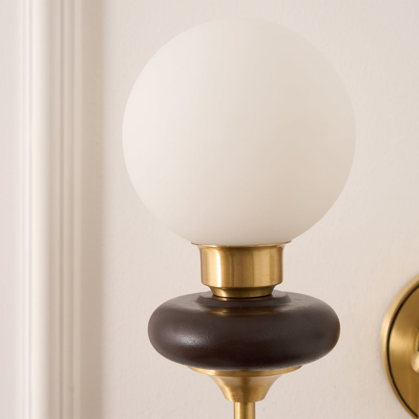 Bellevue Wall Lamp | Opaline Glass & Brass | Walnut & White