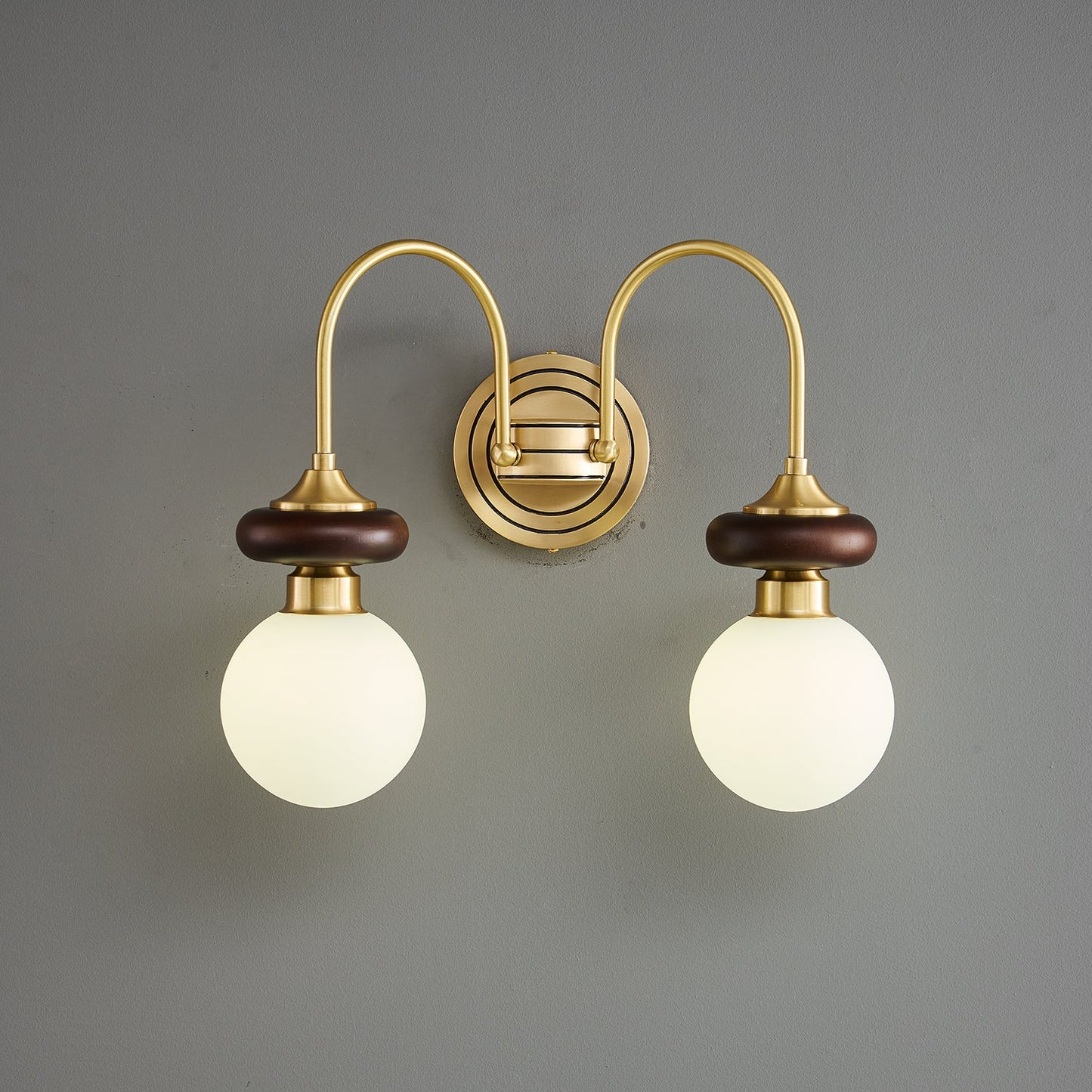 Bellevue Wall Lamp | Opaline Glass & Brass | Walnut & White