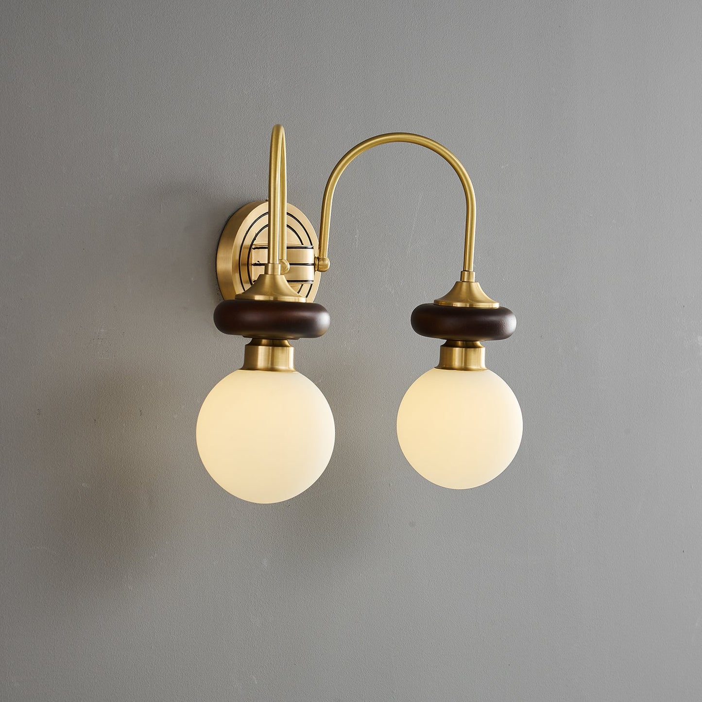 Bellevue Wall Lamp | Opaline Glass & Brass | Walnut & White