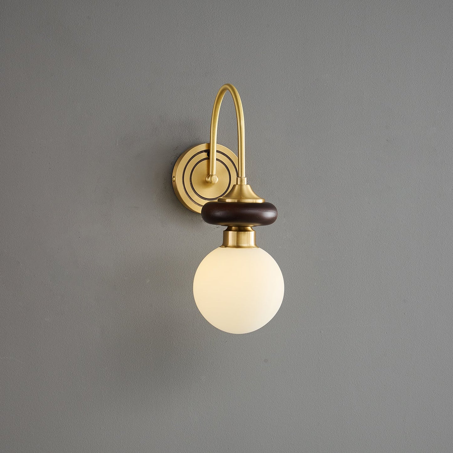 Bellevue Wall Lamp | Opaline Glass & Brass | Walnut & White