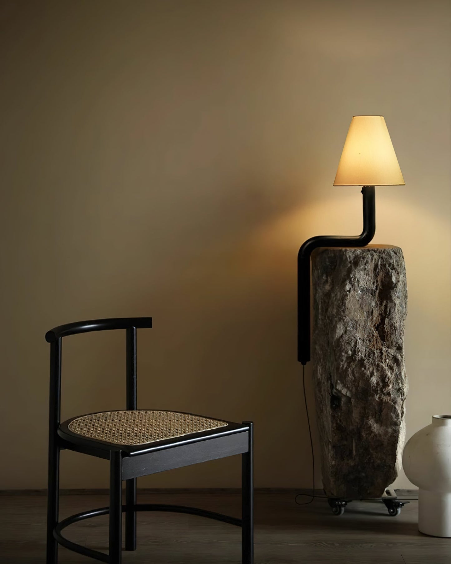 Bend Wood Table Lamp | Wood, Metal, Fabric | White Shade