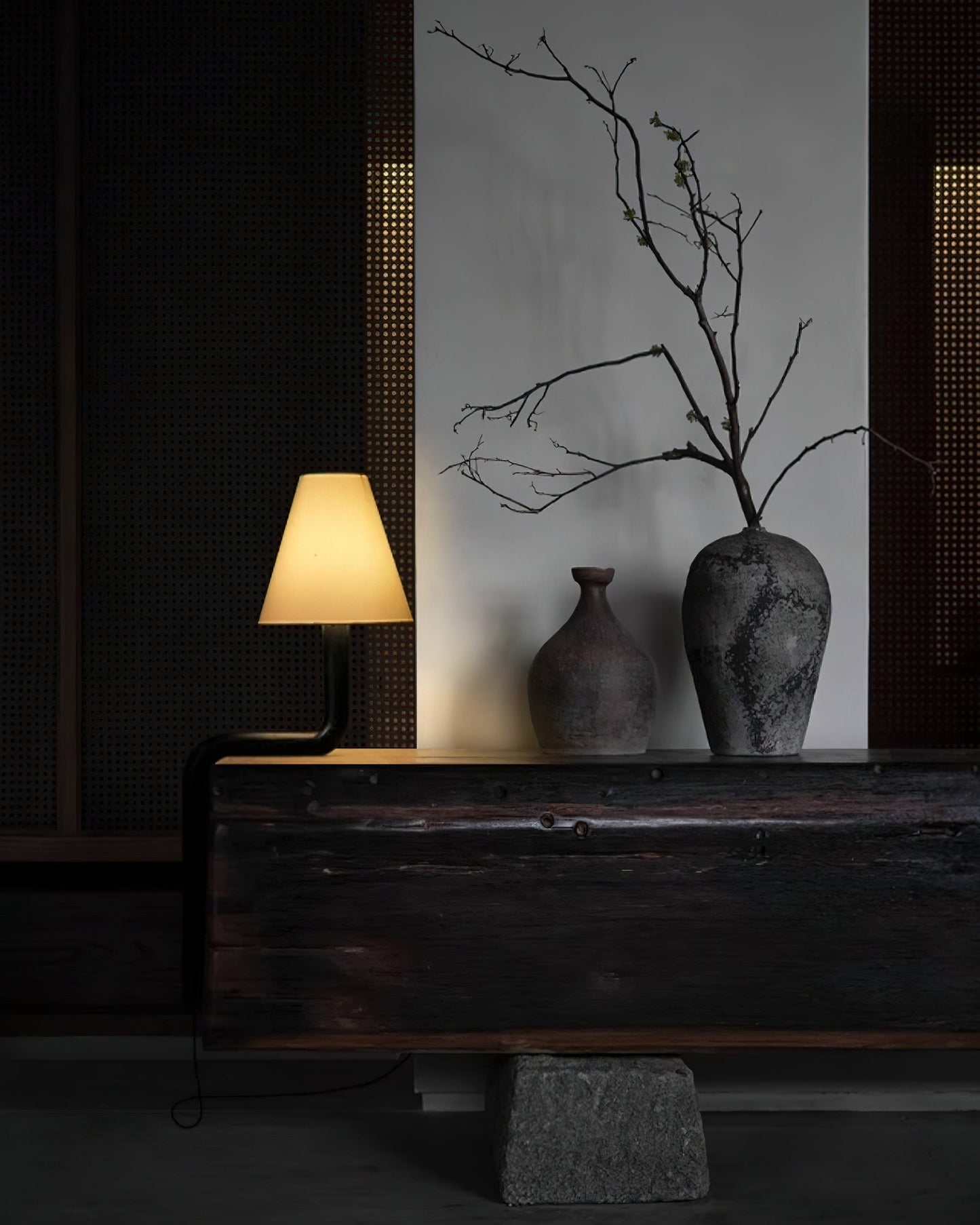 Bend Wood Table Lamp | Wood, Metal, Fabric | White Shade