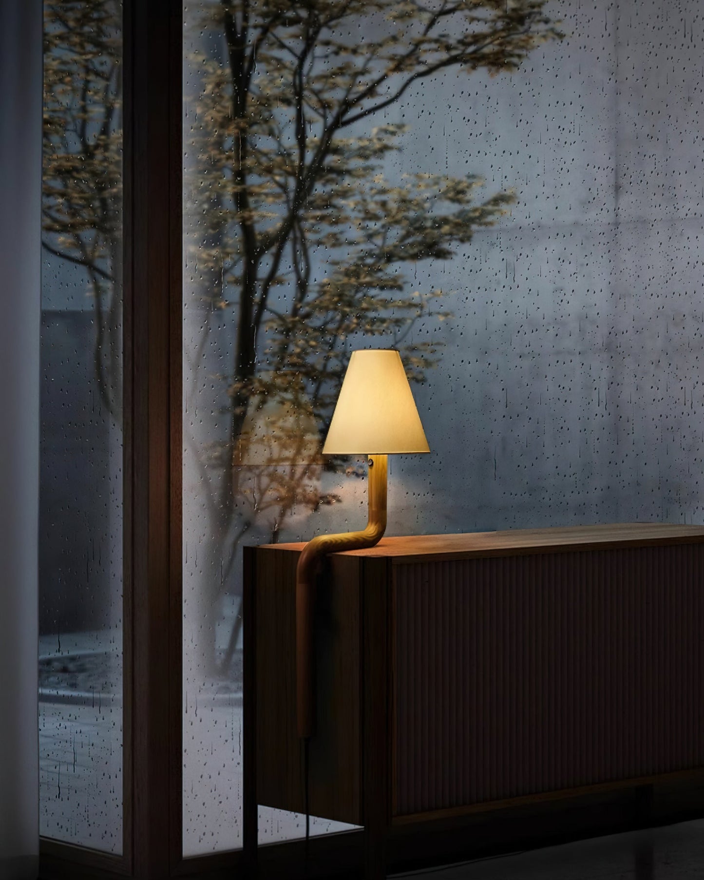 Bend Wood Table Lamp | Wood, Metal, Fabric | White Shade