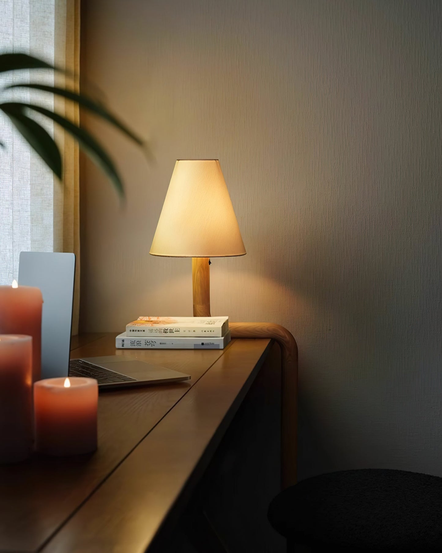 Bend Wood Table Lamp | Wood, Metal, Fabric | White Shade
