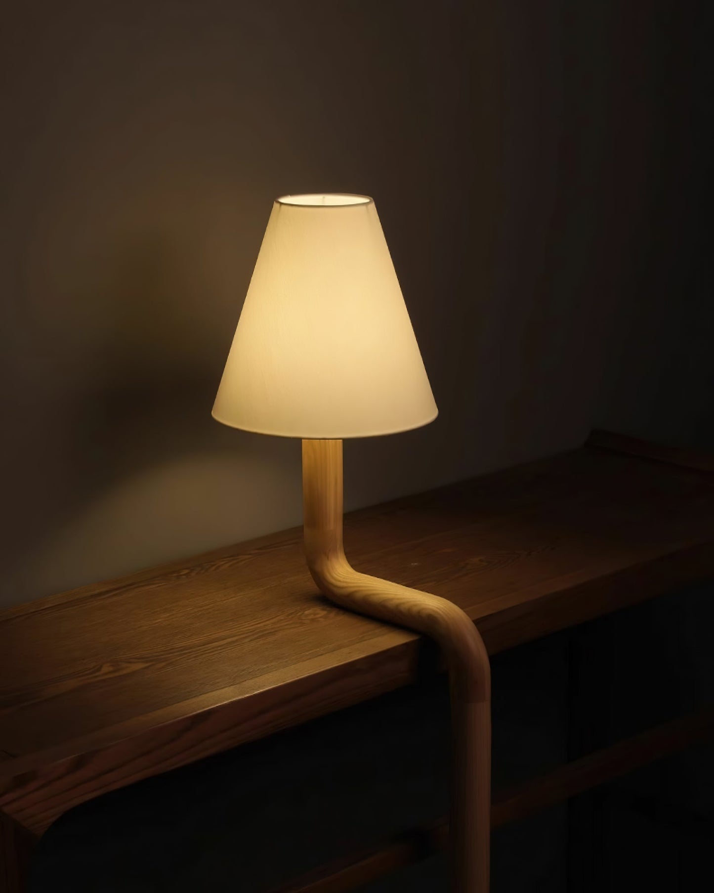 Bend Wood Table Lamp | Wood, Metal, Fabric | White Shade