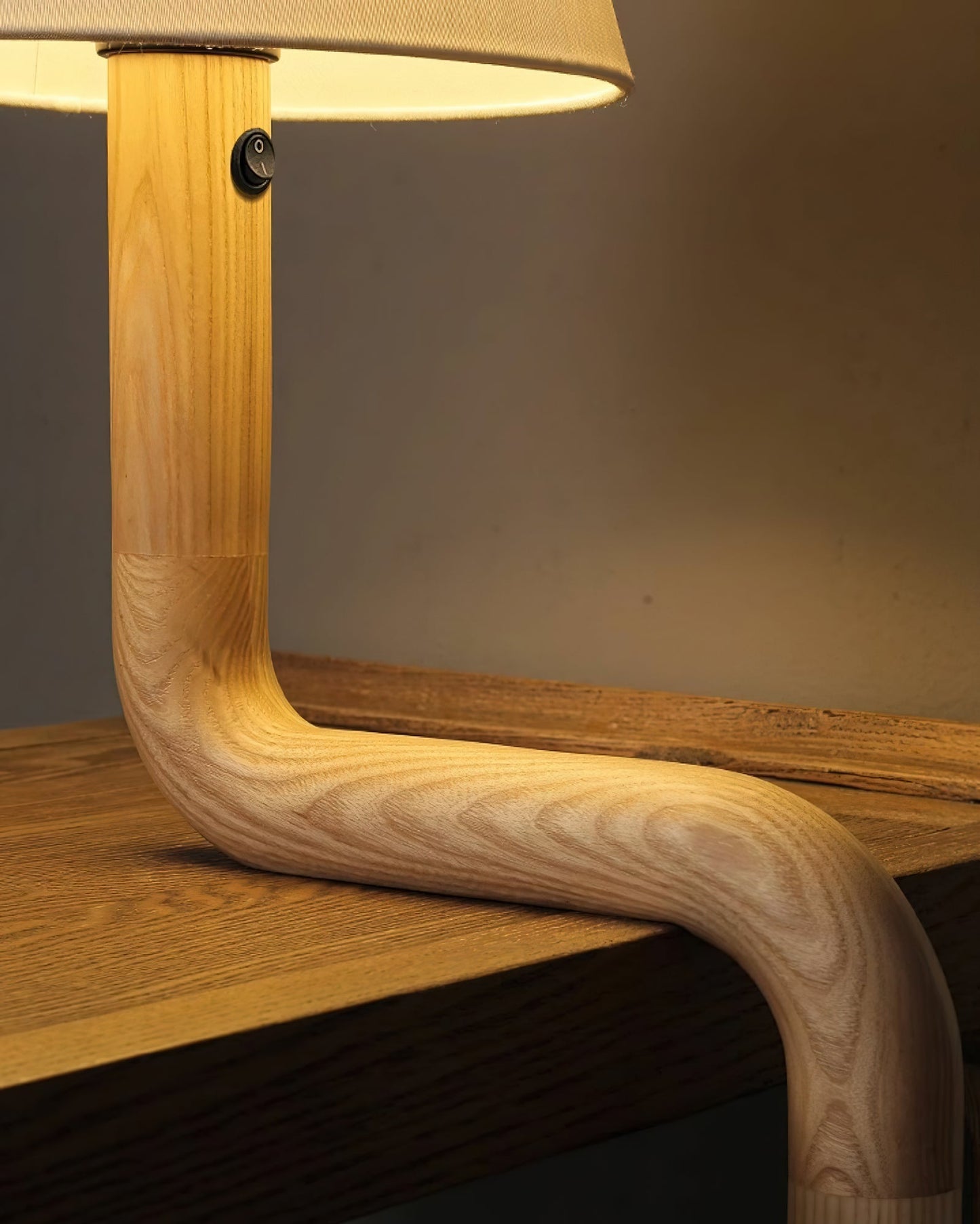 Bend Wood Table Lamp | Wood, Metal, Fabric | White Shade