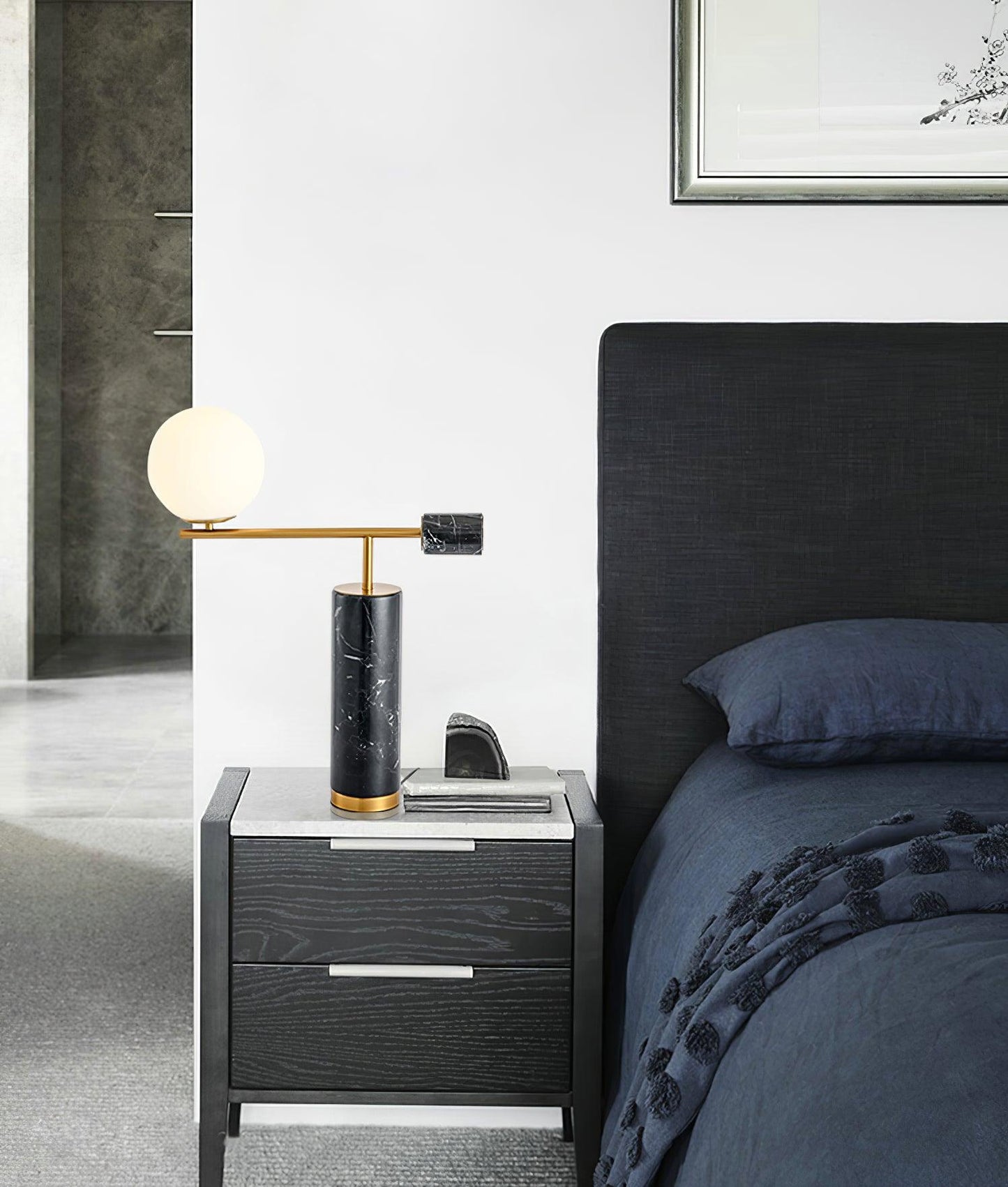 Bendik Ceramic Desk Lamp | Metal, Glass, Marble | Black+Gold, White+Gold