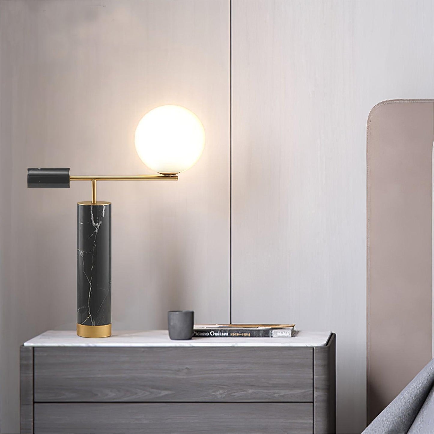 Bendik Ceramic Desk Lamp | Metal, Glass, Marble | Black+Gold, White+Gold