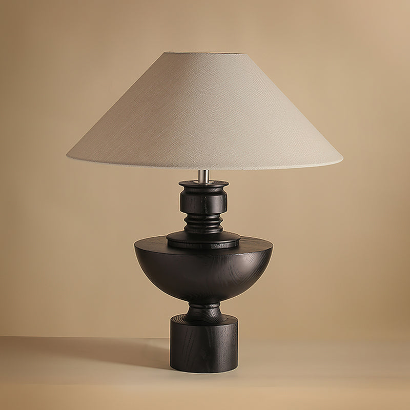Bhaskara Table Lamp | Solid Wood Base & Fabric Shade | Walnut & White