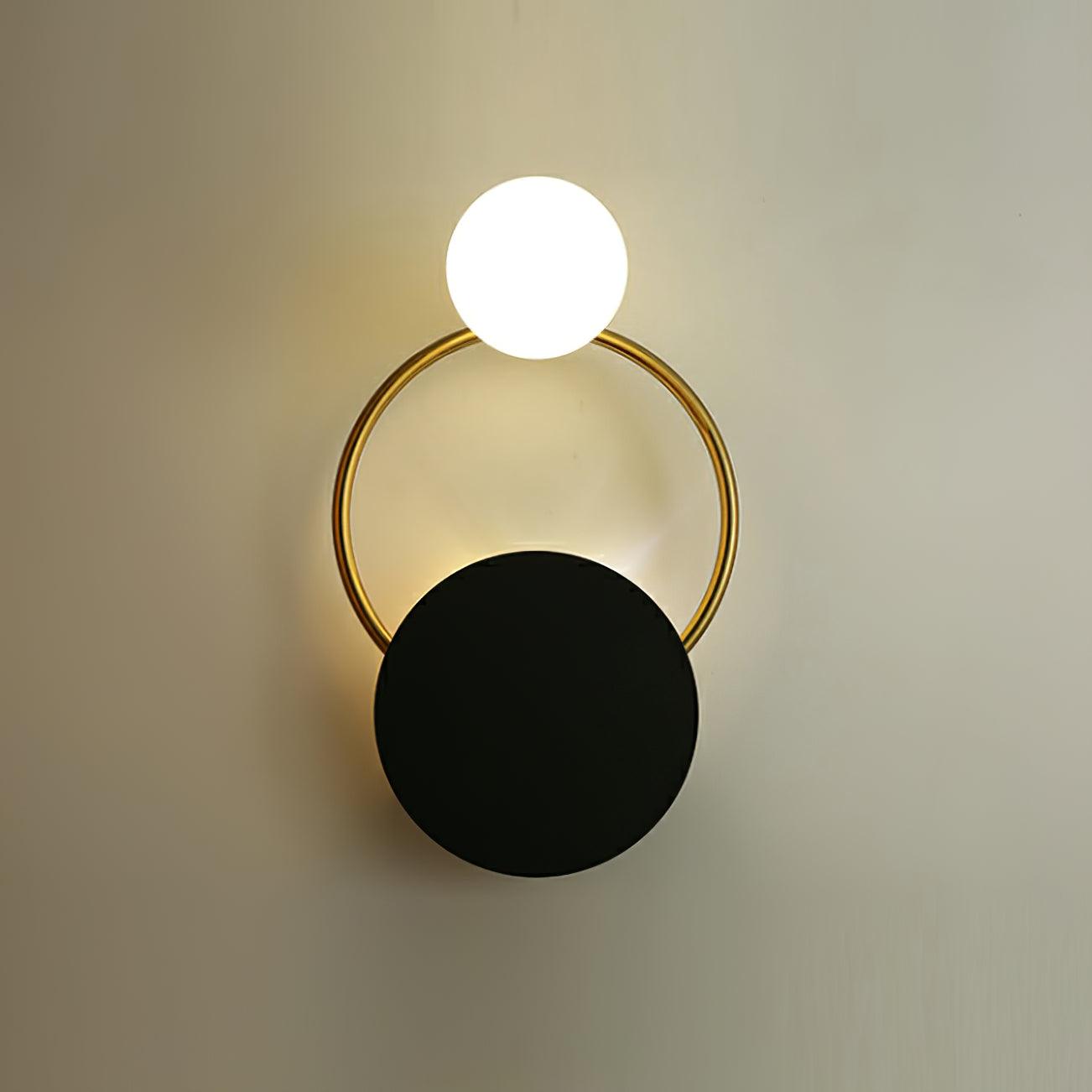 Black Circular Wall Lamp | Metal & Glass | Gold & Black