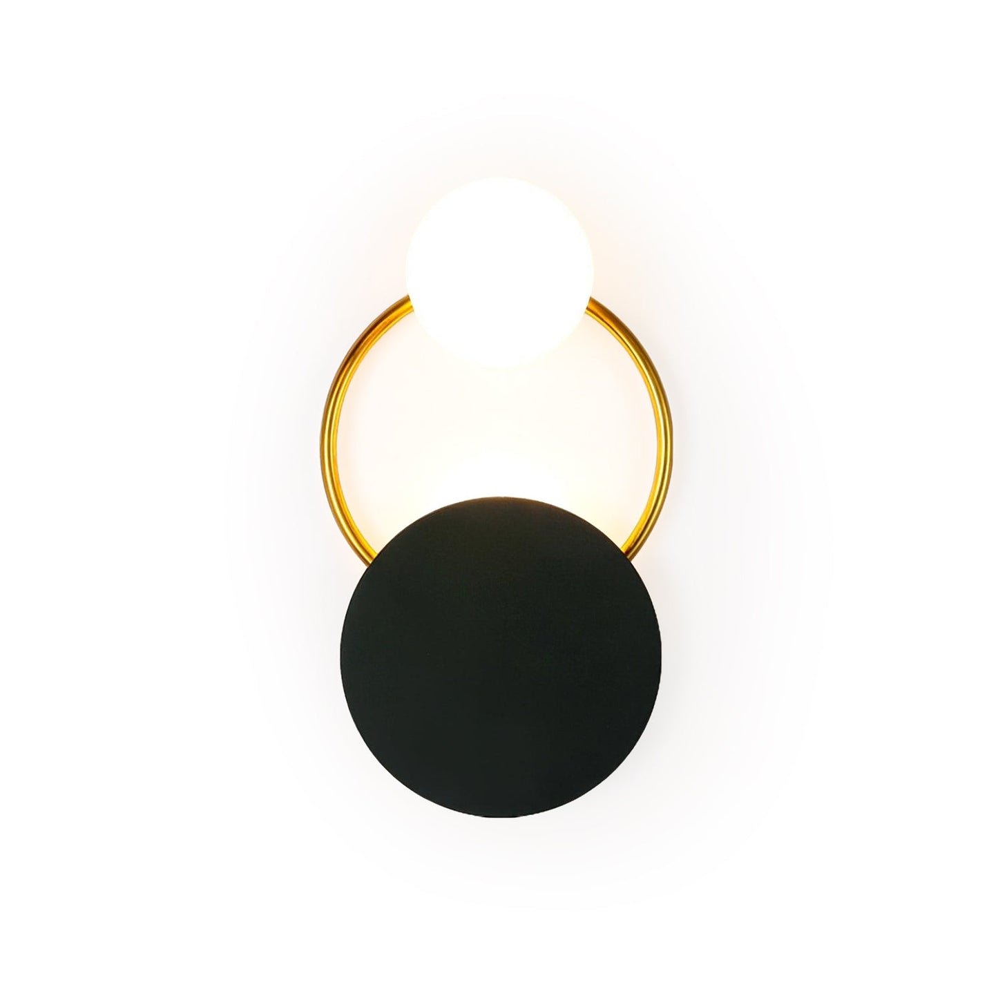 Black Circular Wall Lamp | Metal & Glass | Gold & Black