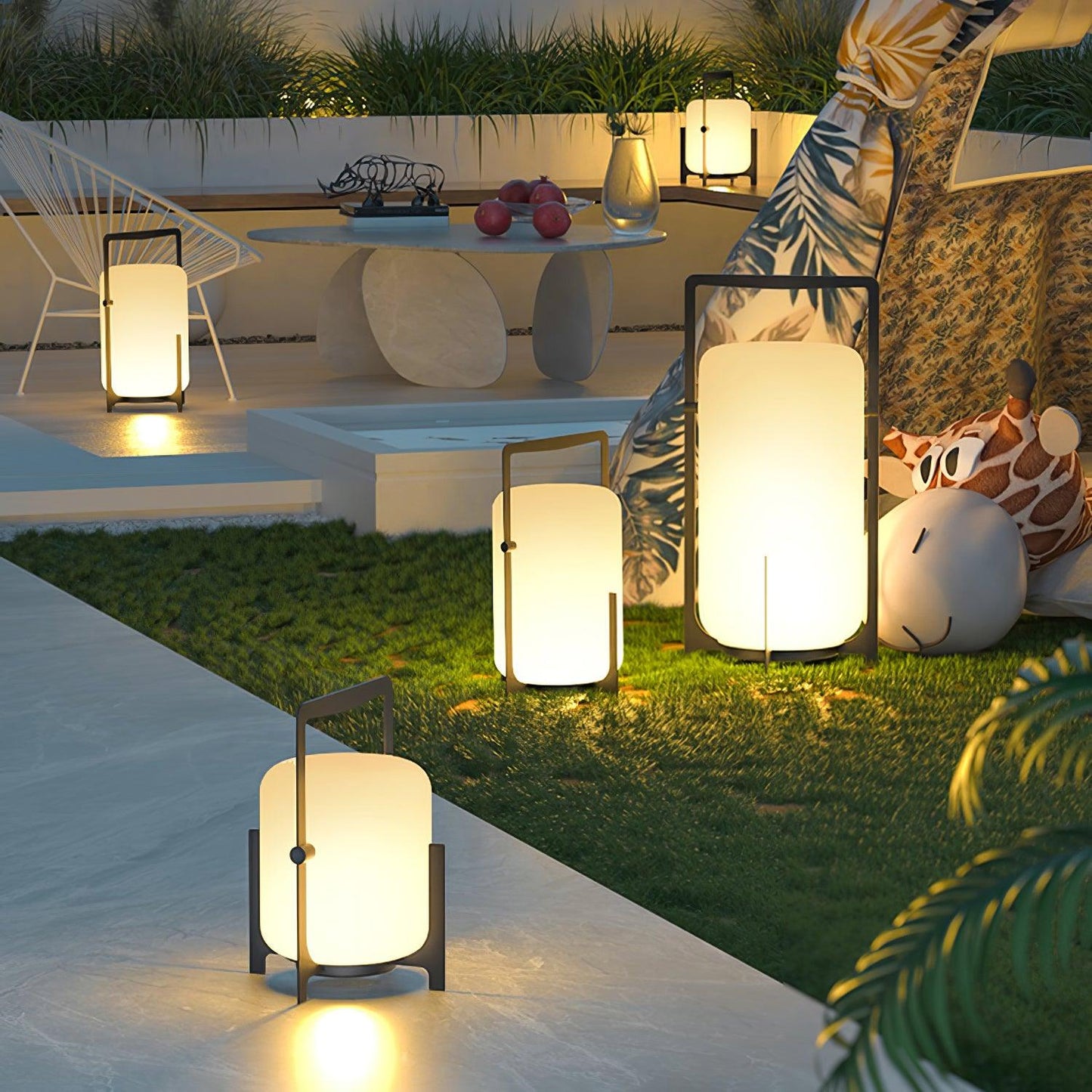 Twilight Lantern Table Lamp | Handcrafted White Glass Shade | Stainless Steel