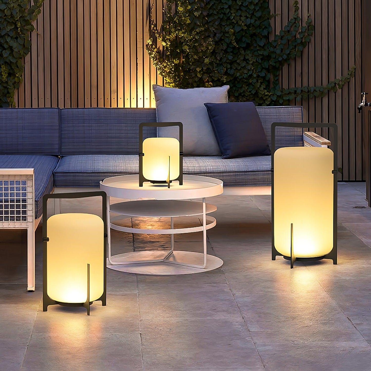 Twilight Lantern Table Lamp | Handcrafted White Glass Shade | Stainless Steel