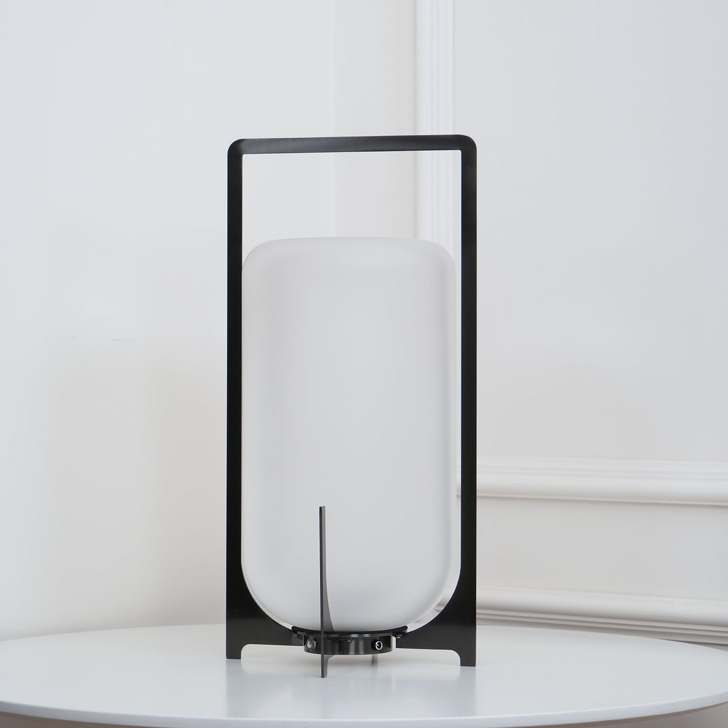 Twilight Lantern Table Lamp | Handcrafted White Glass Shade | Stainless Steel