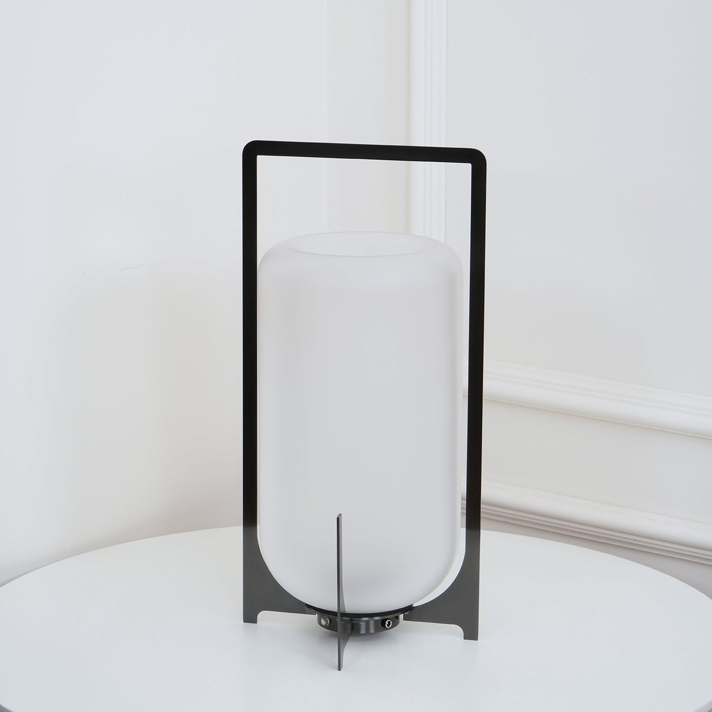 Twilight Lantern Table Lamp | Handcrafted White Glass Shade | Stainless Steel