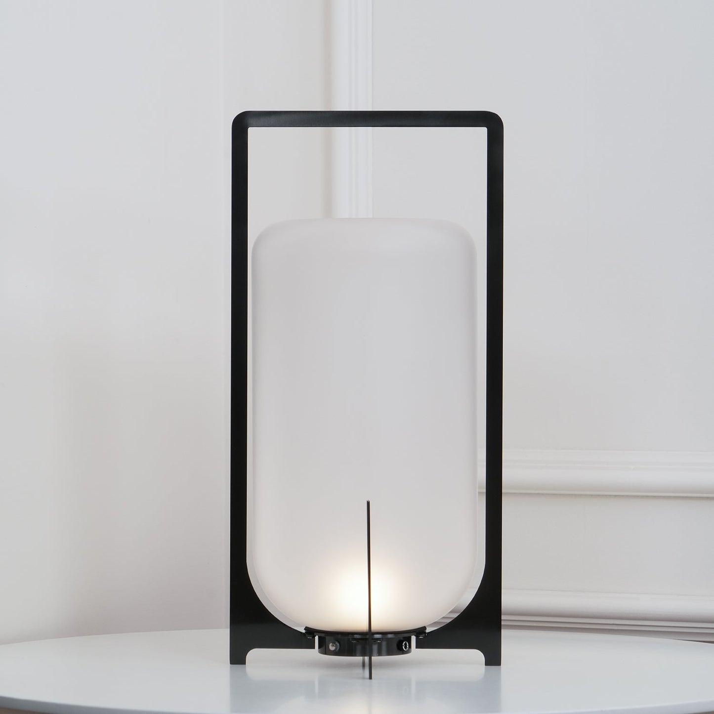 Twilight Lantern Table Lamp | Handcrafted White Glass Shade | Stainless Steel