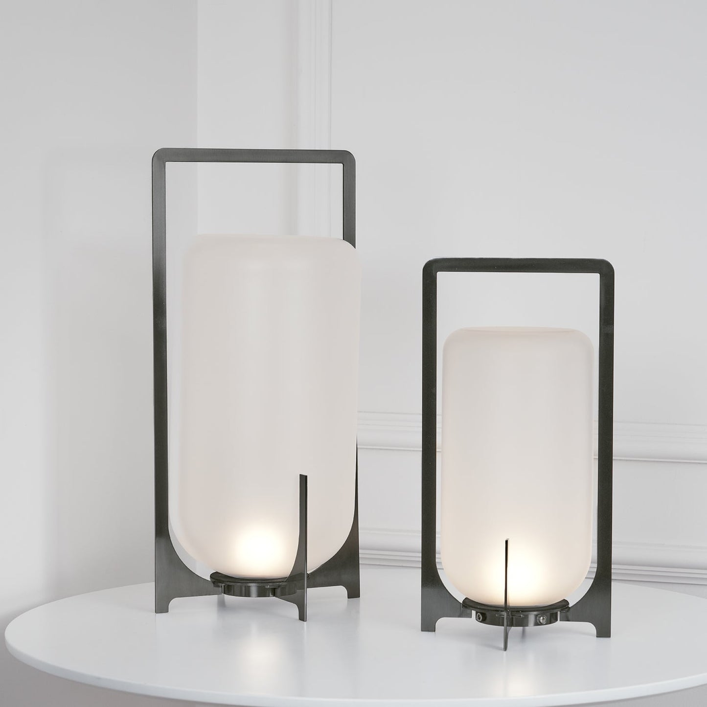 Twilight Lantern Table Light | Stainless Steel & White | 20cm Diameter