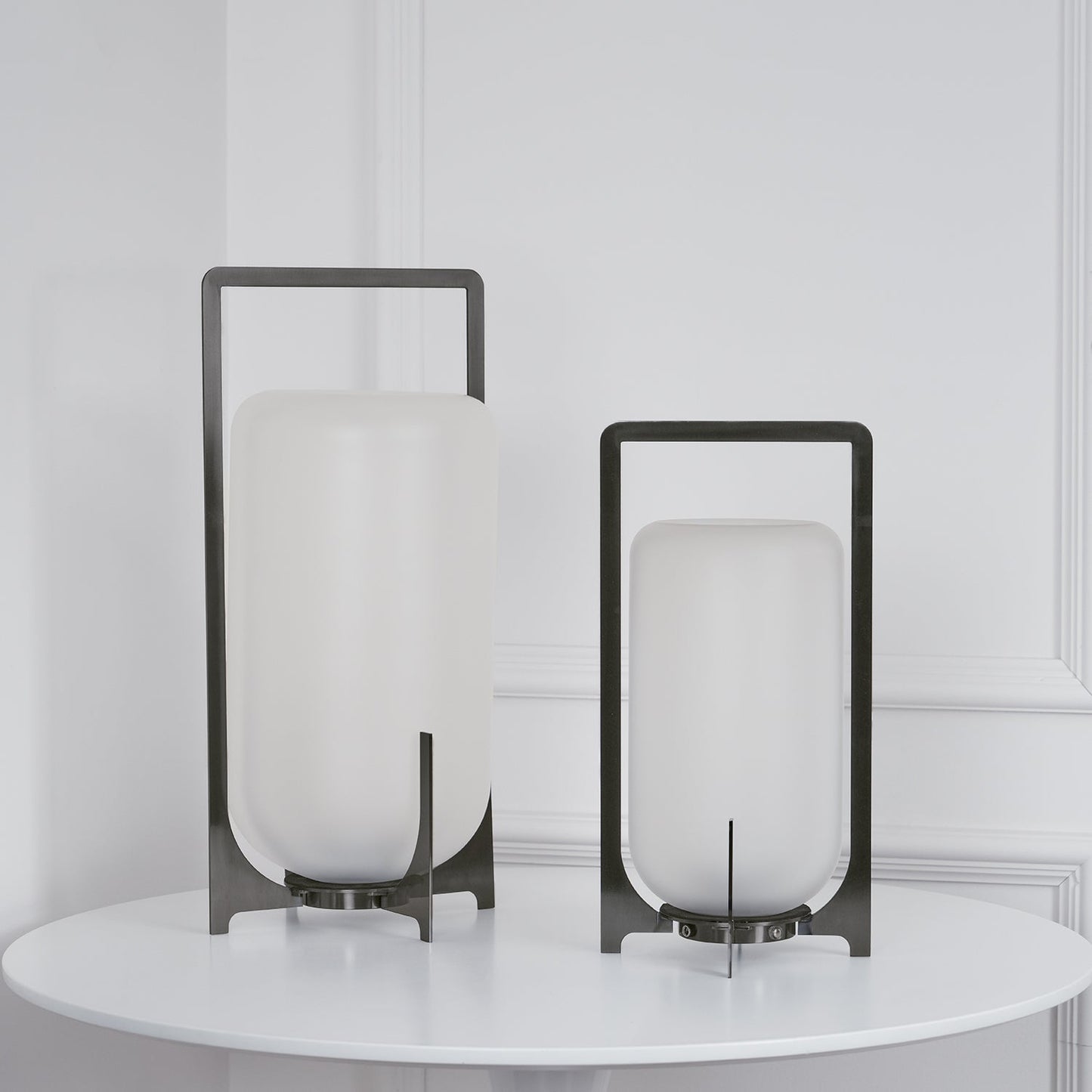Twilight Lantern Table Light | Stainless Steel & White | 20cm Diameter