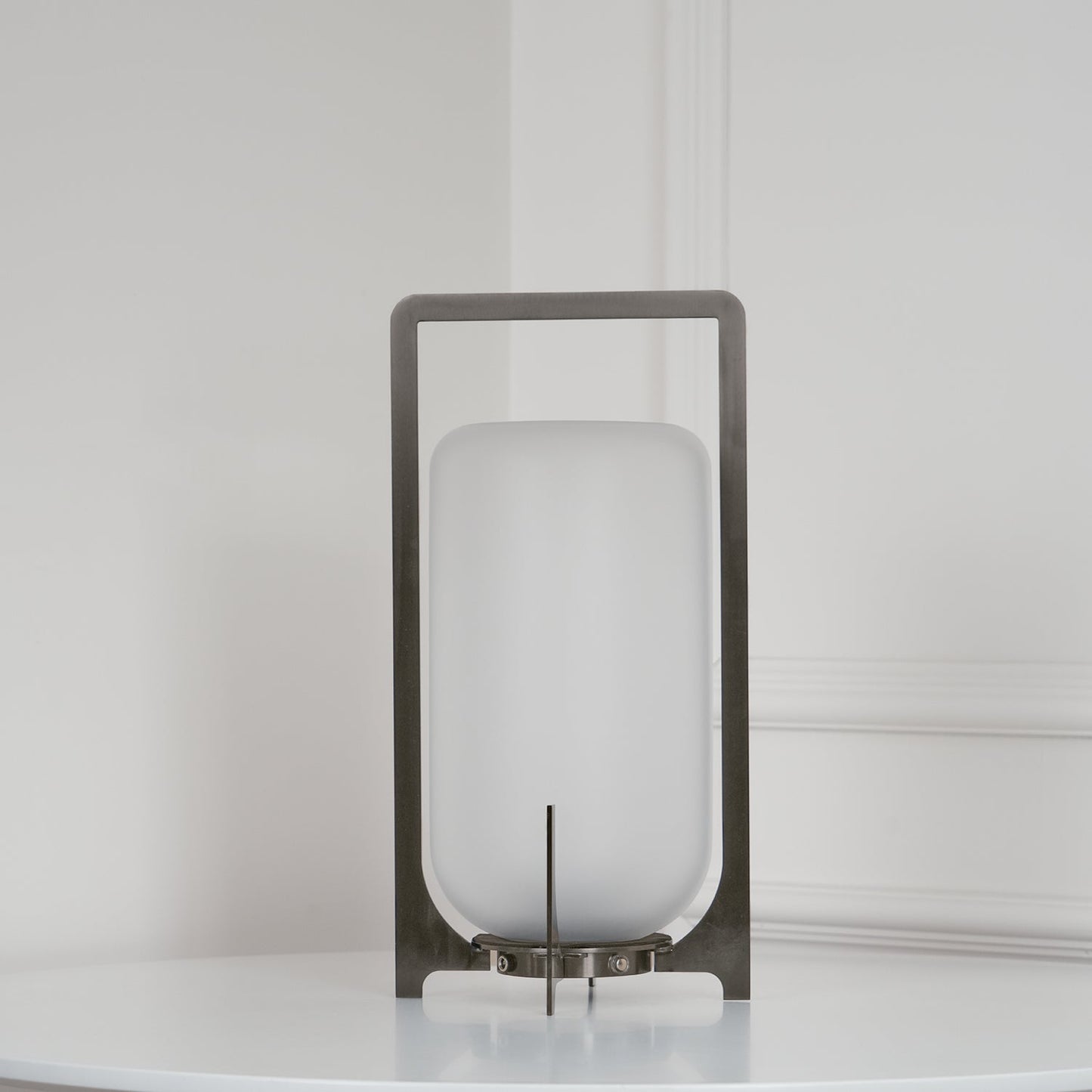 Twilight Lantern Table Light | Stainless Steel & White | 20cm Diameter
