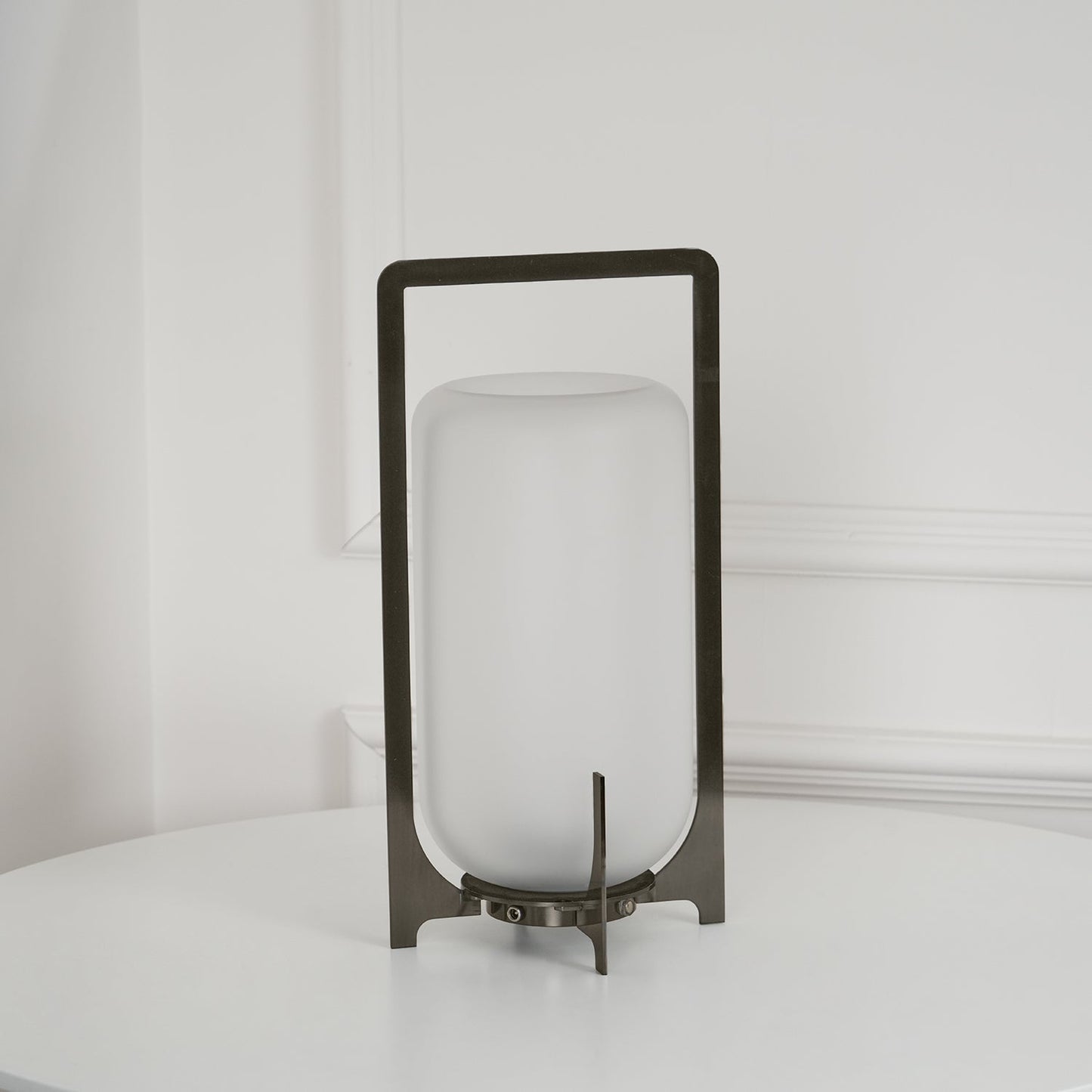 Twilight Lantern Table Light | Stainless Steel & White | 20cm Diameter