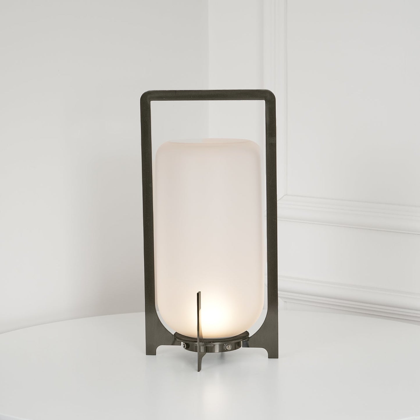 Twilight Lantern Table Light | Stainless Steel & White | 20cm Diameter