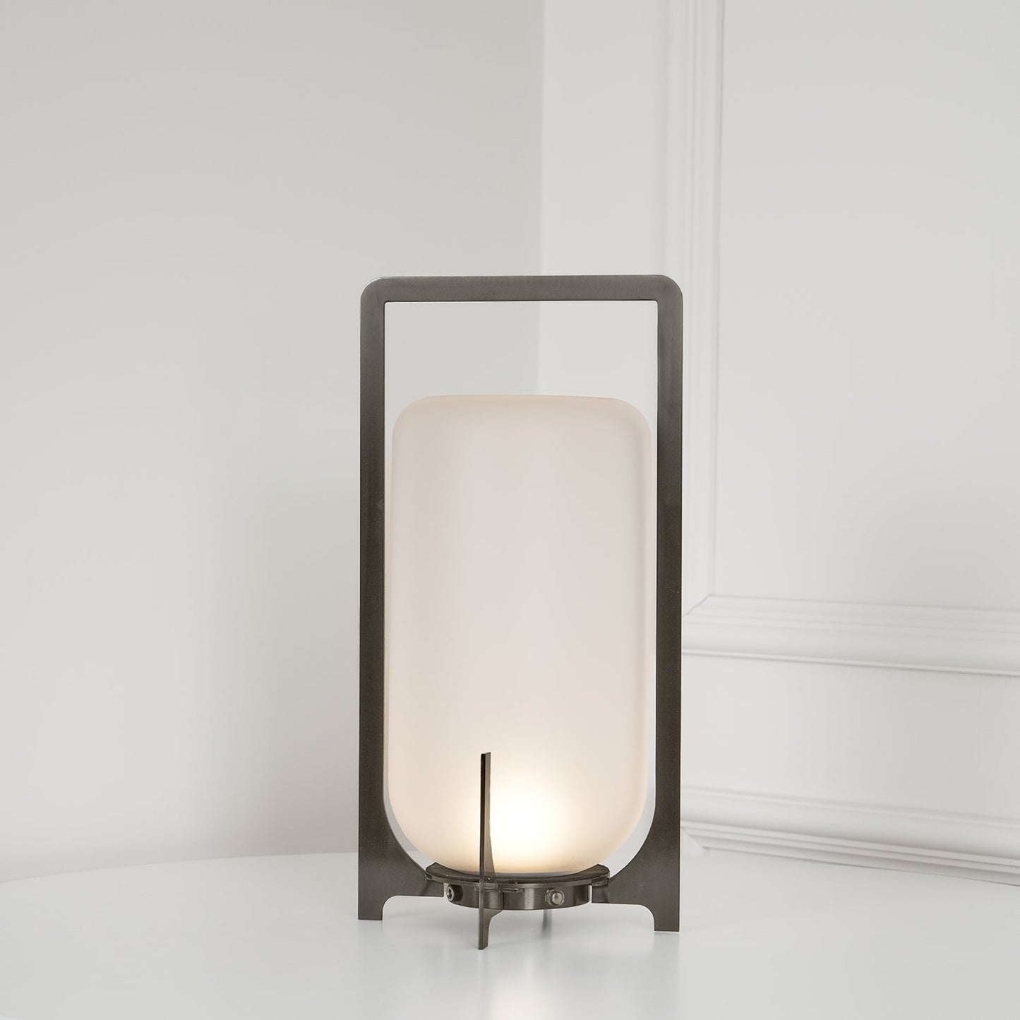 Twilight Lantern Table Light | Stainless Steel & White | 20cm Diameter