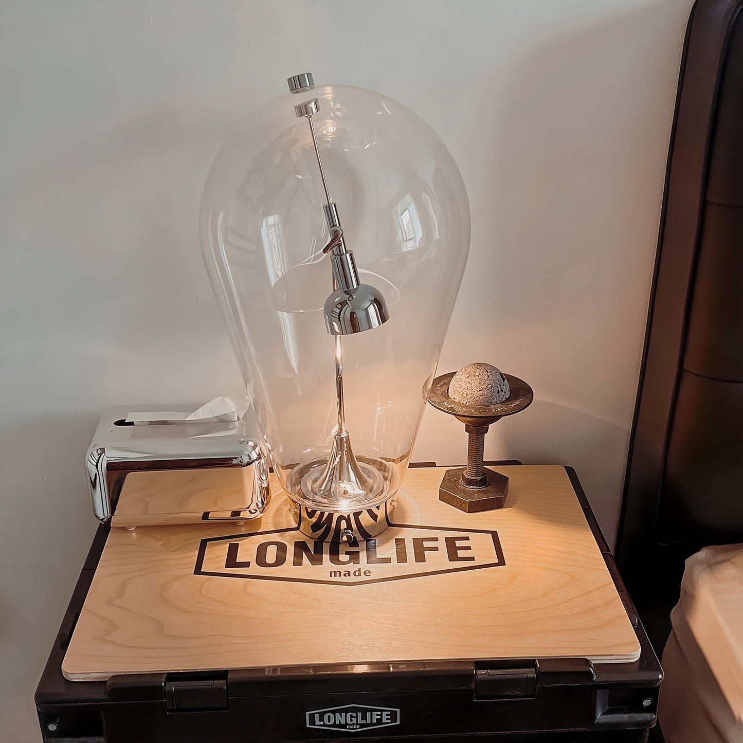 Blow Table Lamp | Metal and Glass | Chrome