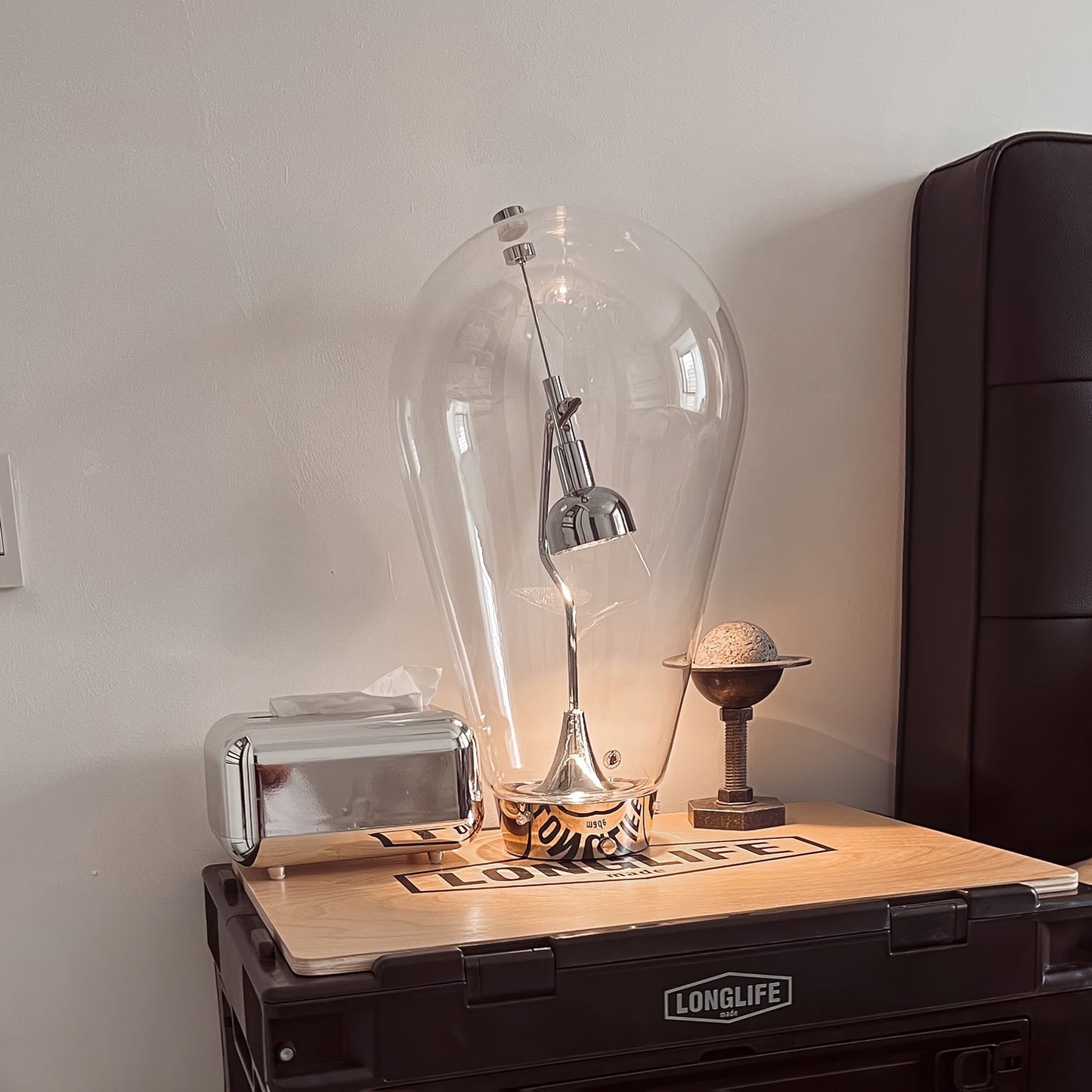 Blow Table Lamp | Metal and Glass | Chrome