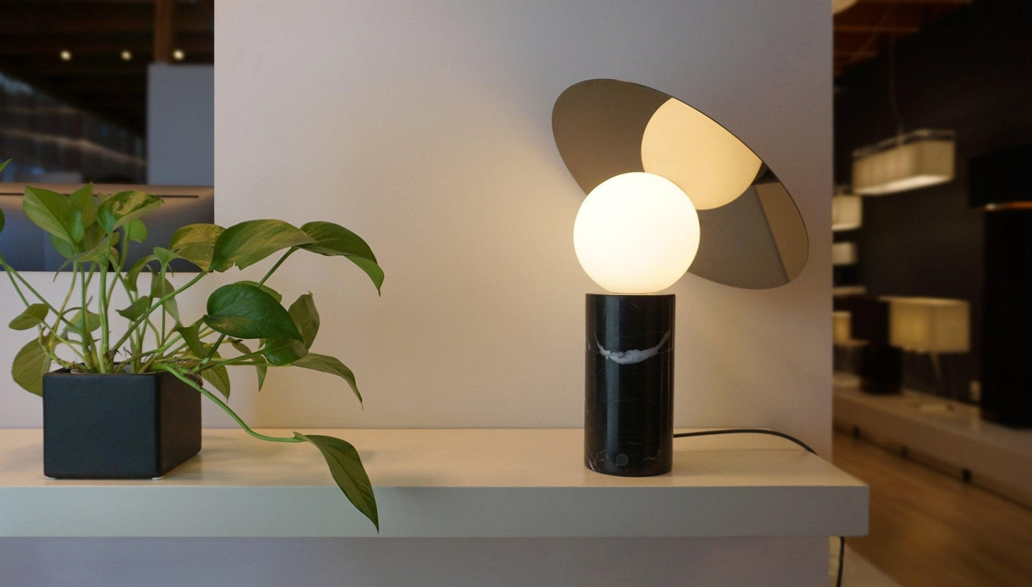 Bola Disc Table Lamp | Chromed Stainless Steel & Opaline Glass | White, Black, Gold