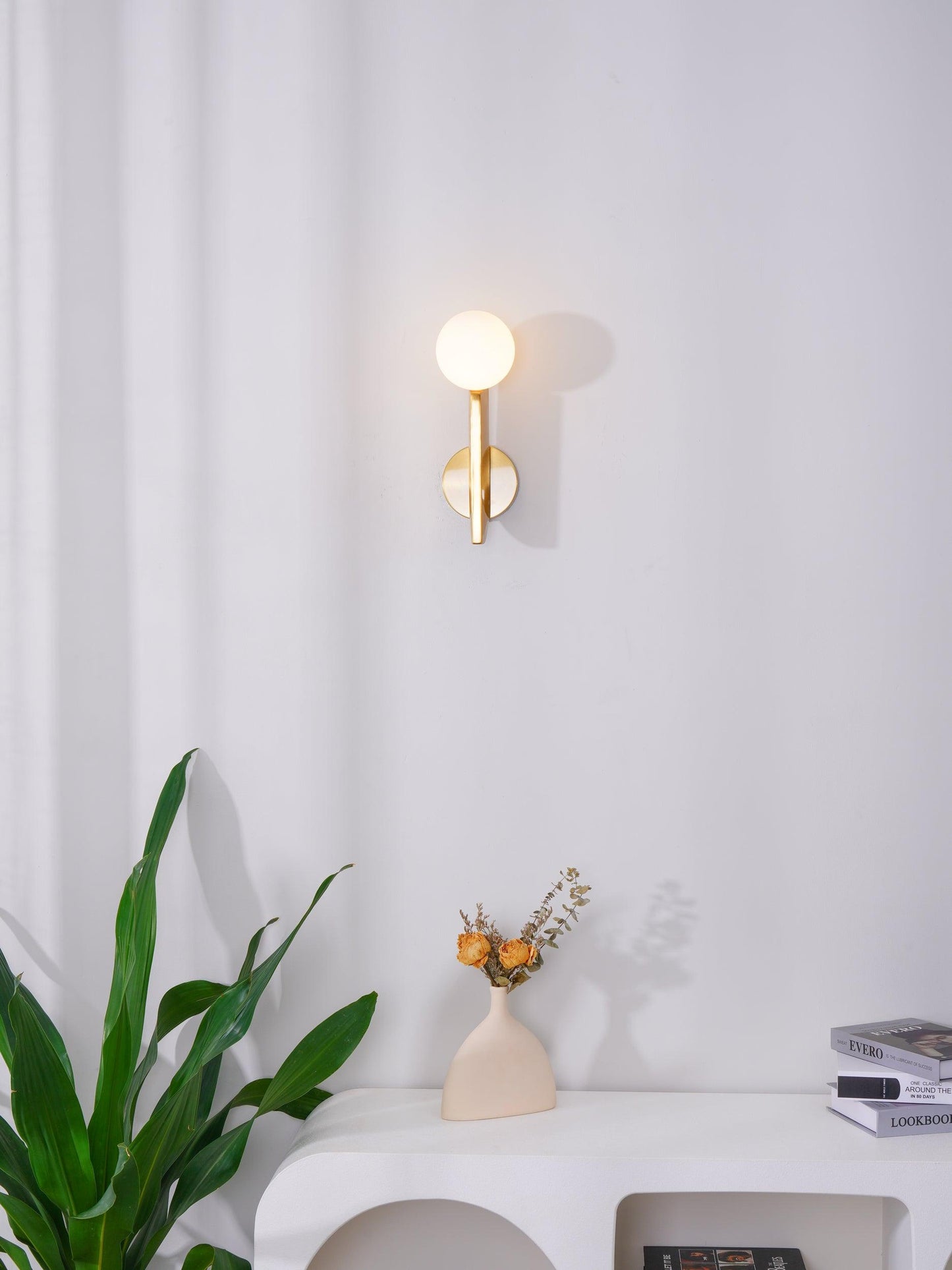 Bower Sconce | Brass and Glass | White
