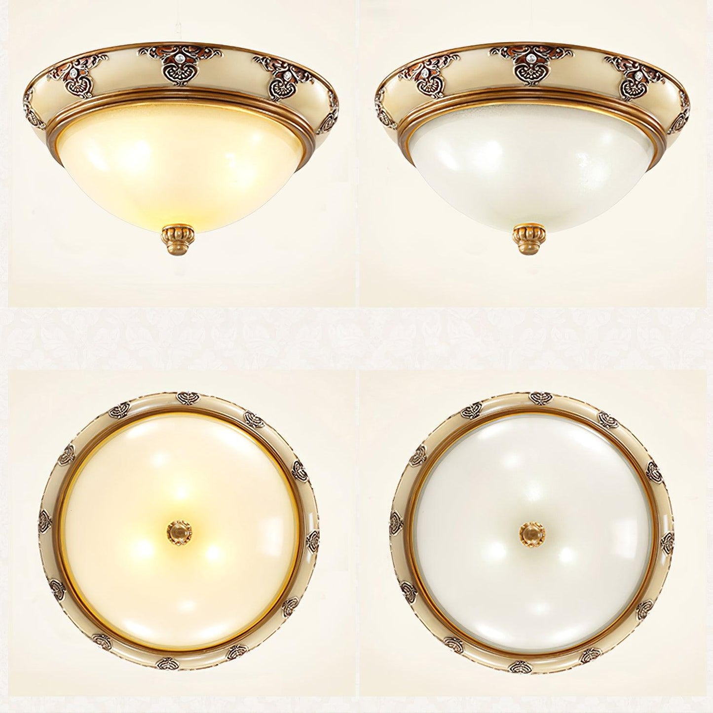 Brahm Flush Ceiling Light | Antique Beige | Frosted Glass