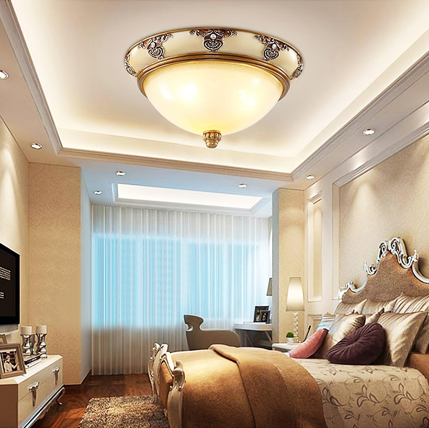 Brahm Flush Ceiling Light | Antique Beige | Frosted Glass