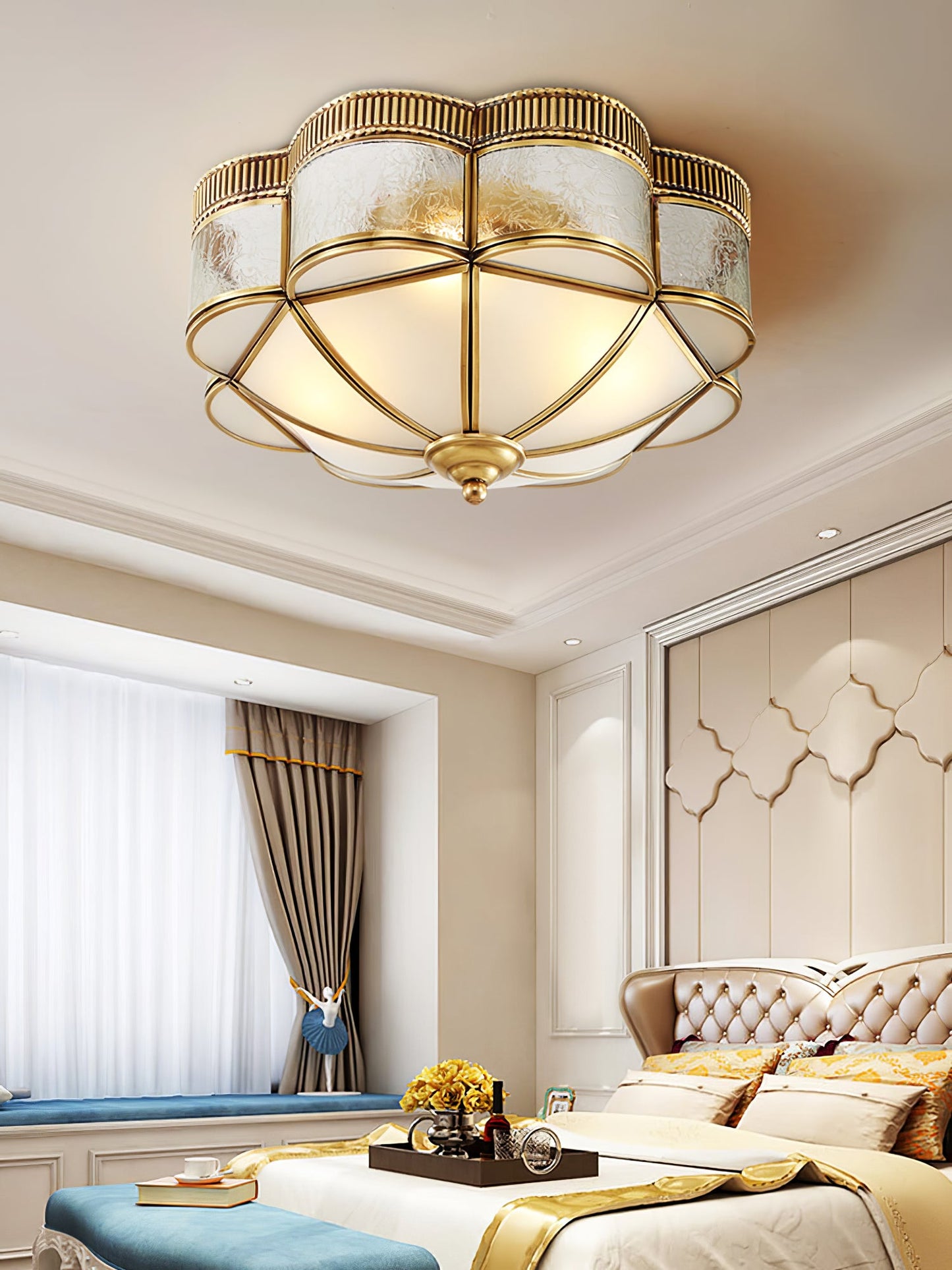 Brass Domed Ceiling Lamp | Brass & Glass | White Shade