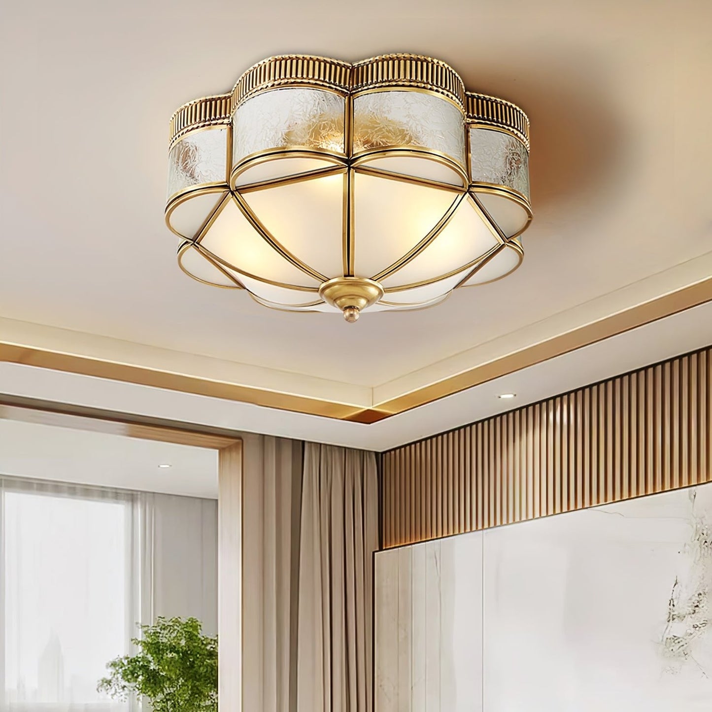 Brass Domed Ceiling Lamp | Brass & Glass | White Shade