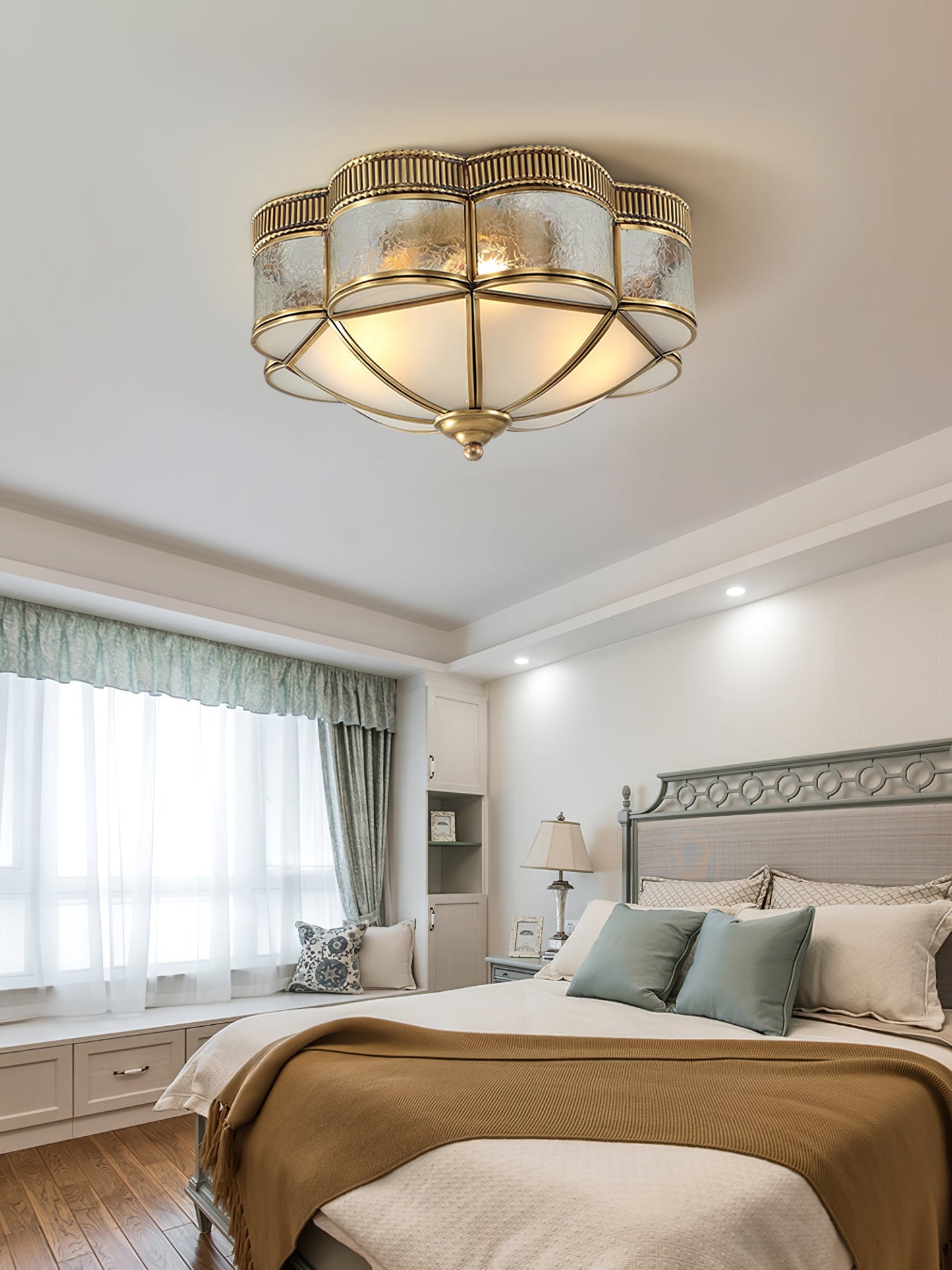 Brass Domed Ceiling Lamp | Brass & Glass | White Shade