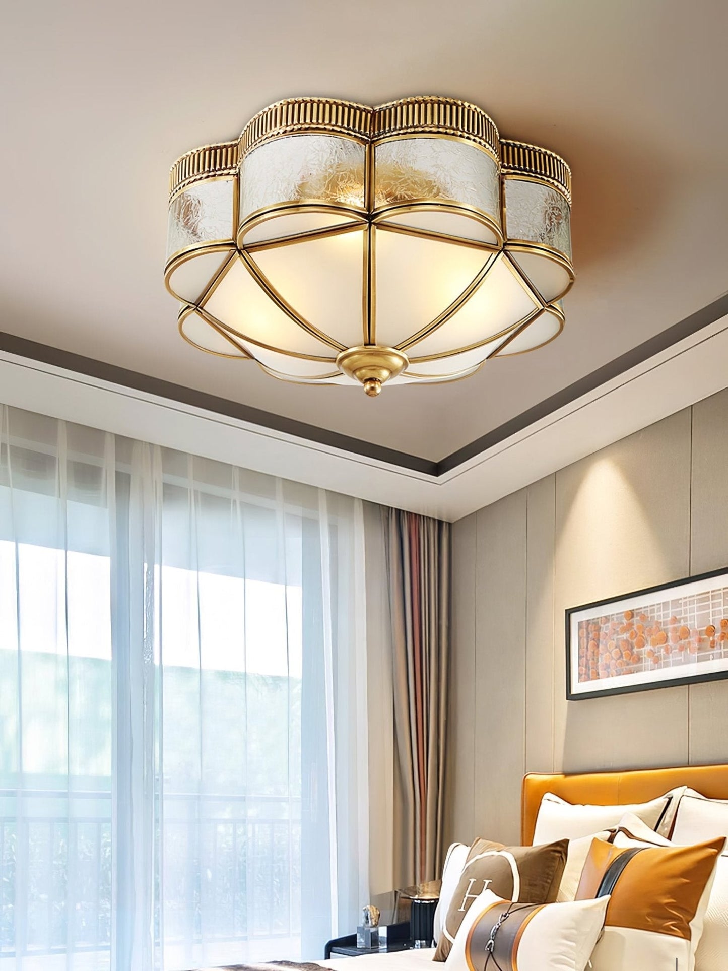 Brass Domed Ceiling Lamp | Brass & Glass | White Shade
