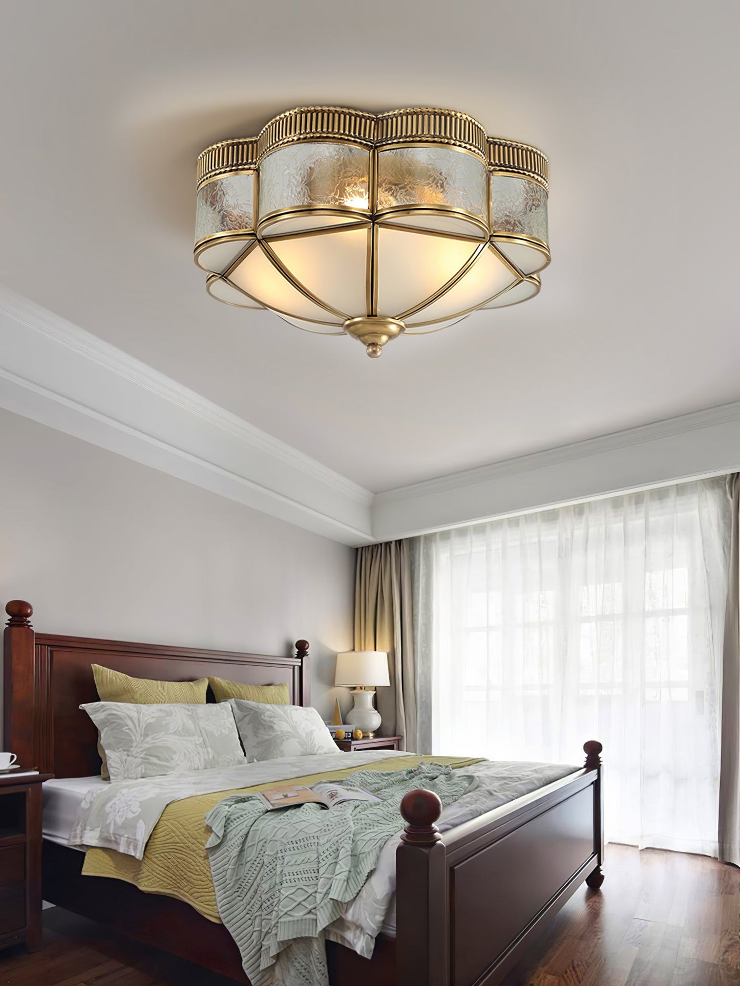 Brass Domed Ceiling Lamp | Brass & Glass | White Shade