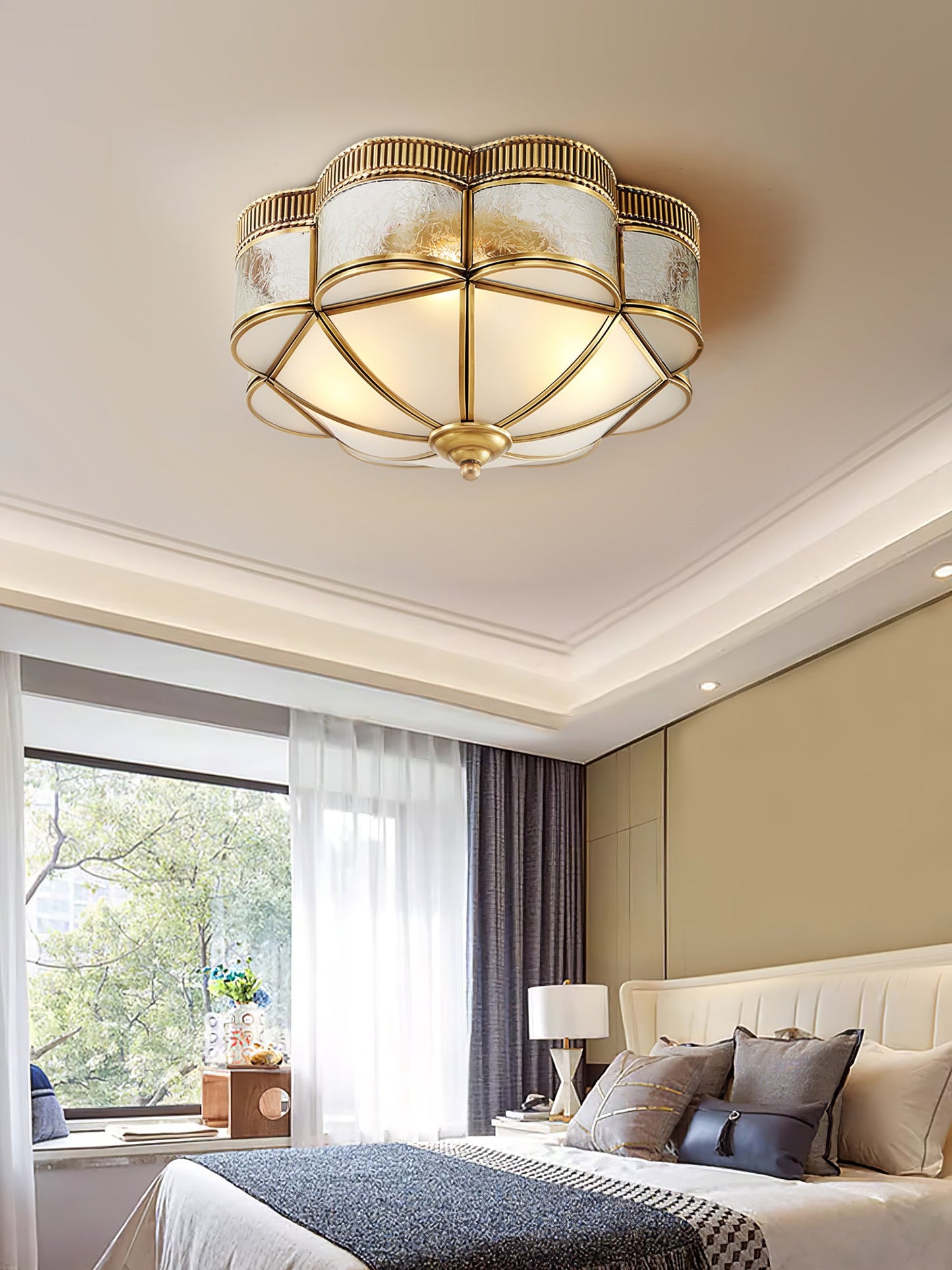 Brass Domed Ceiling Lamp | Brass & Glass | White Shade