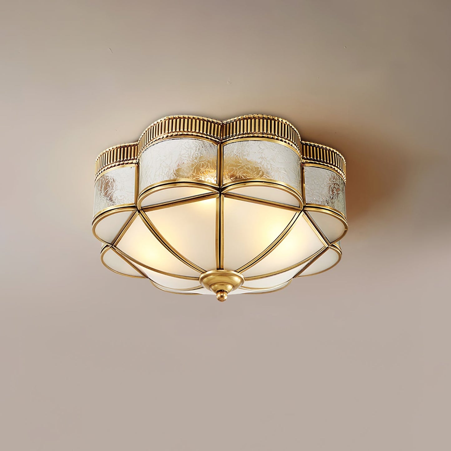 Brass Domed Ceiling Lamp | Brass & Glass | White Shade