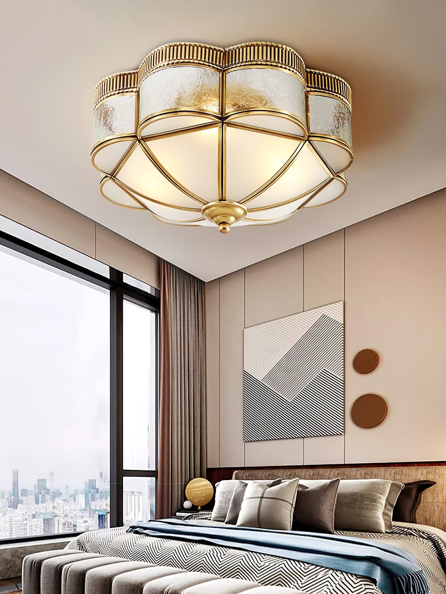 Brass Domed Ceiling Lamp | Brass & Glass | White Shade