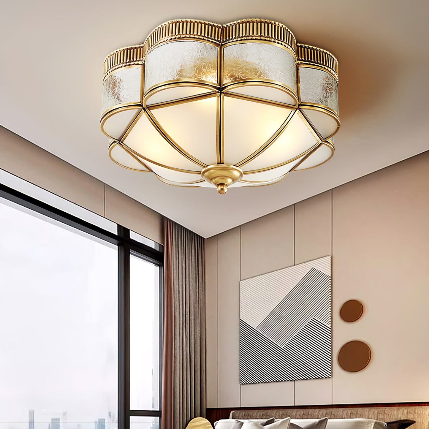 Brass Domed Ceiling Lamp | Brass & Glass | White Shade