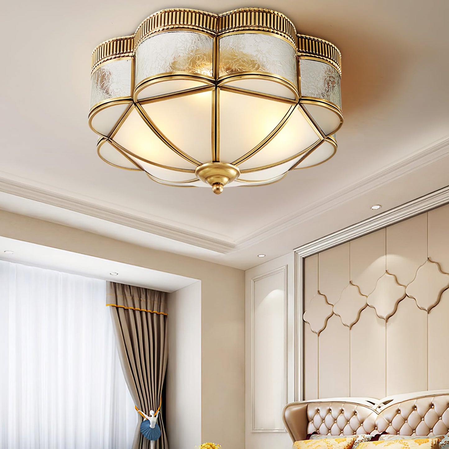 Brass Domed Ceiling Lamp | Brass & Glass | White Shade
