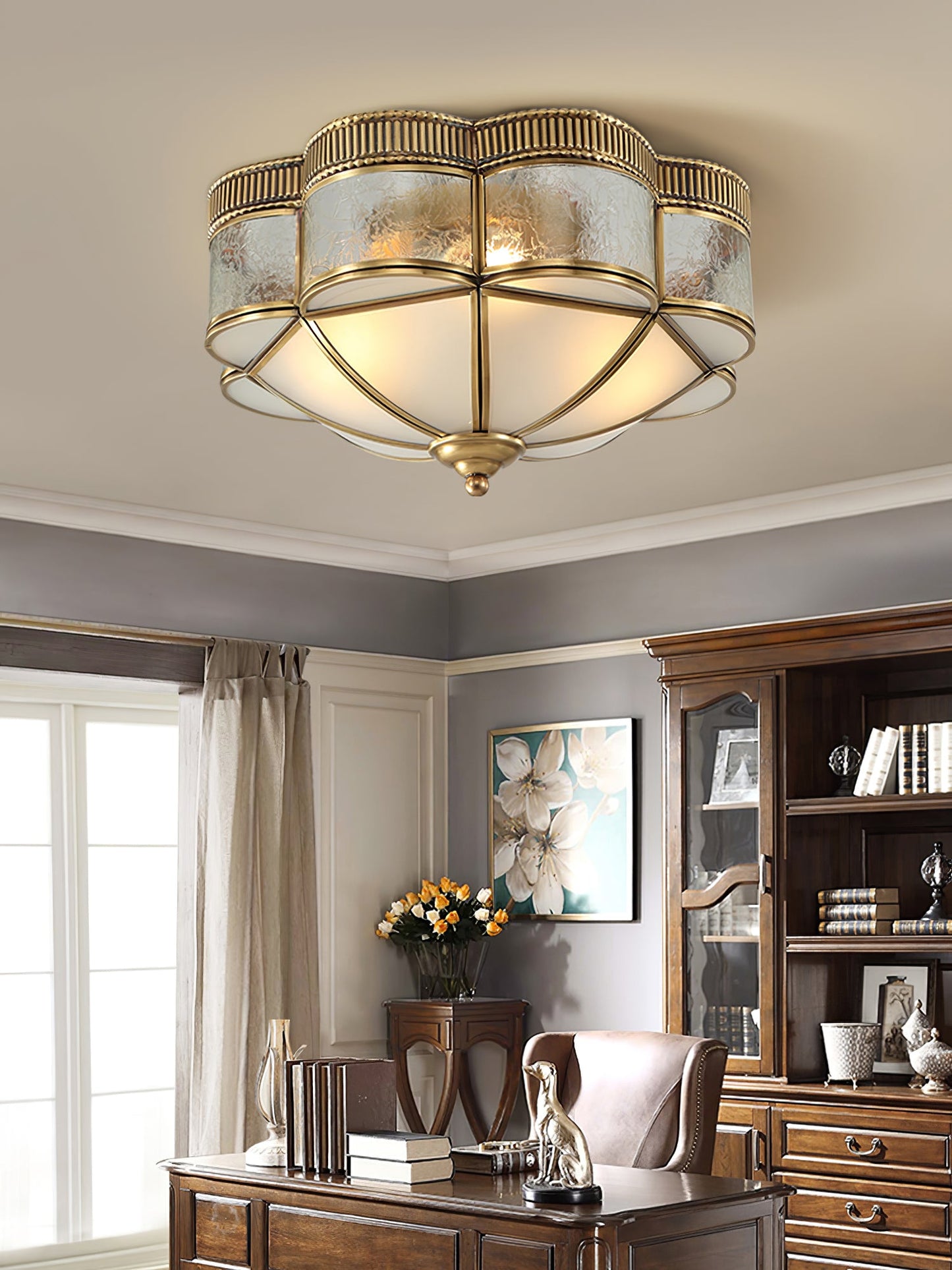 Brass Domed Ceiling Lamp | Brass & Glass | White Shade