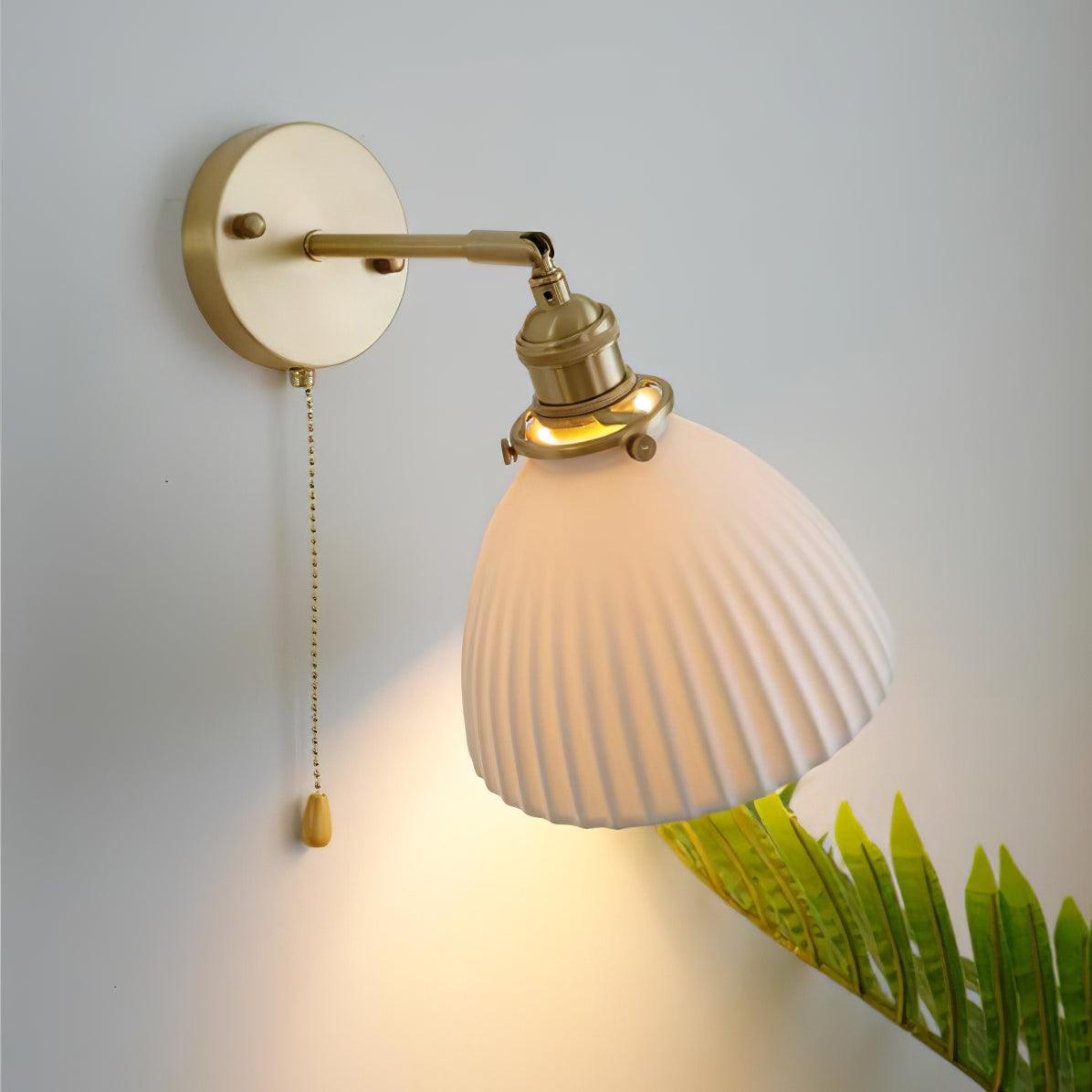 Brass Wall Lamp | Ceramic Pleated | Set of 2