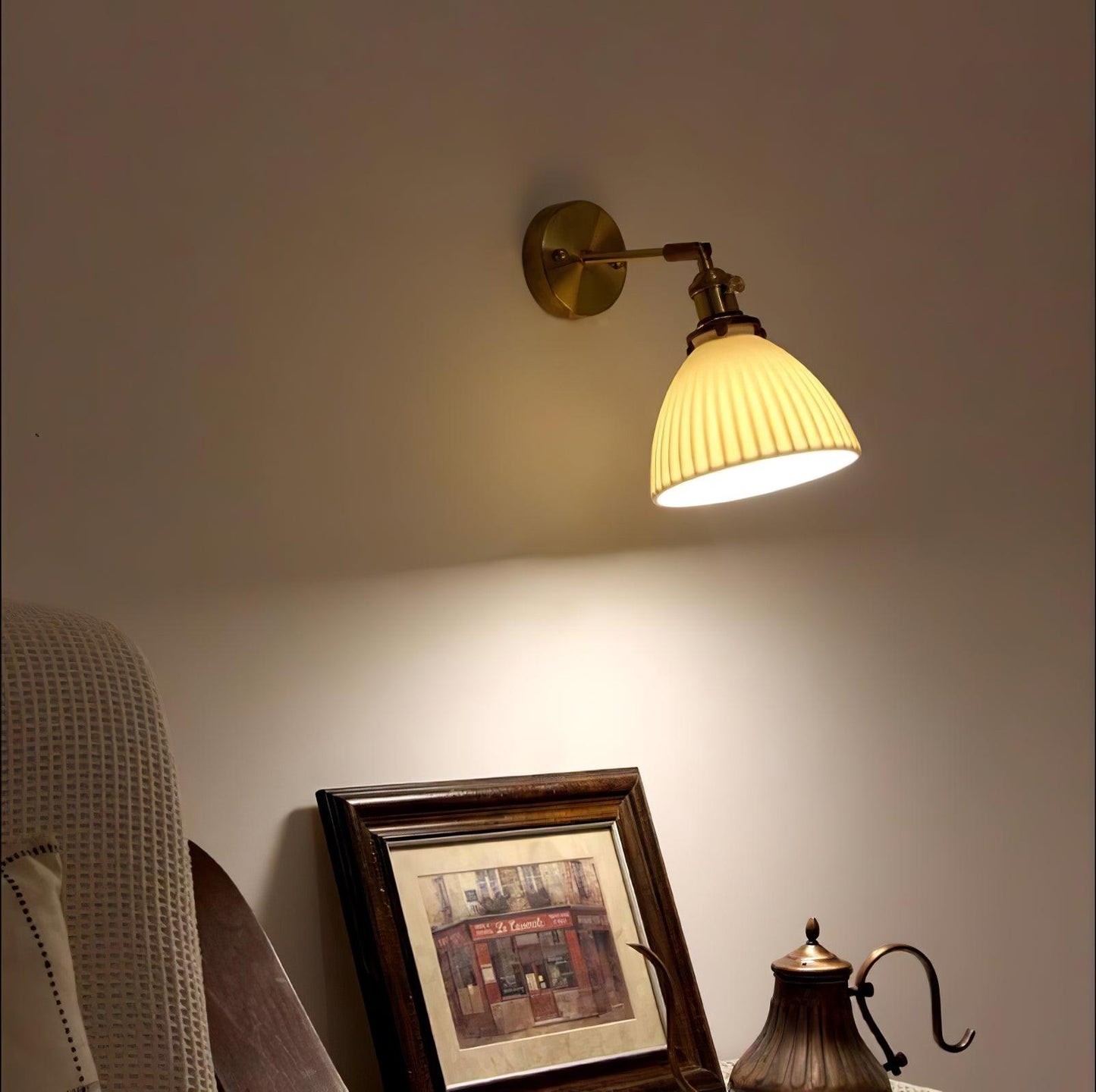 Brass Wall Lamp | Ceramic Pleated | Set of 2